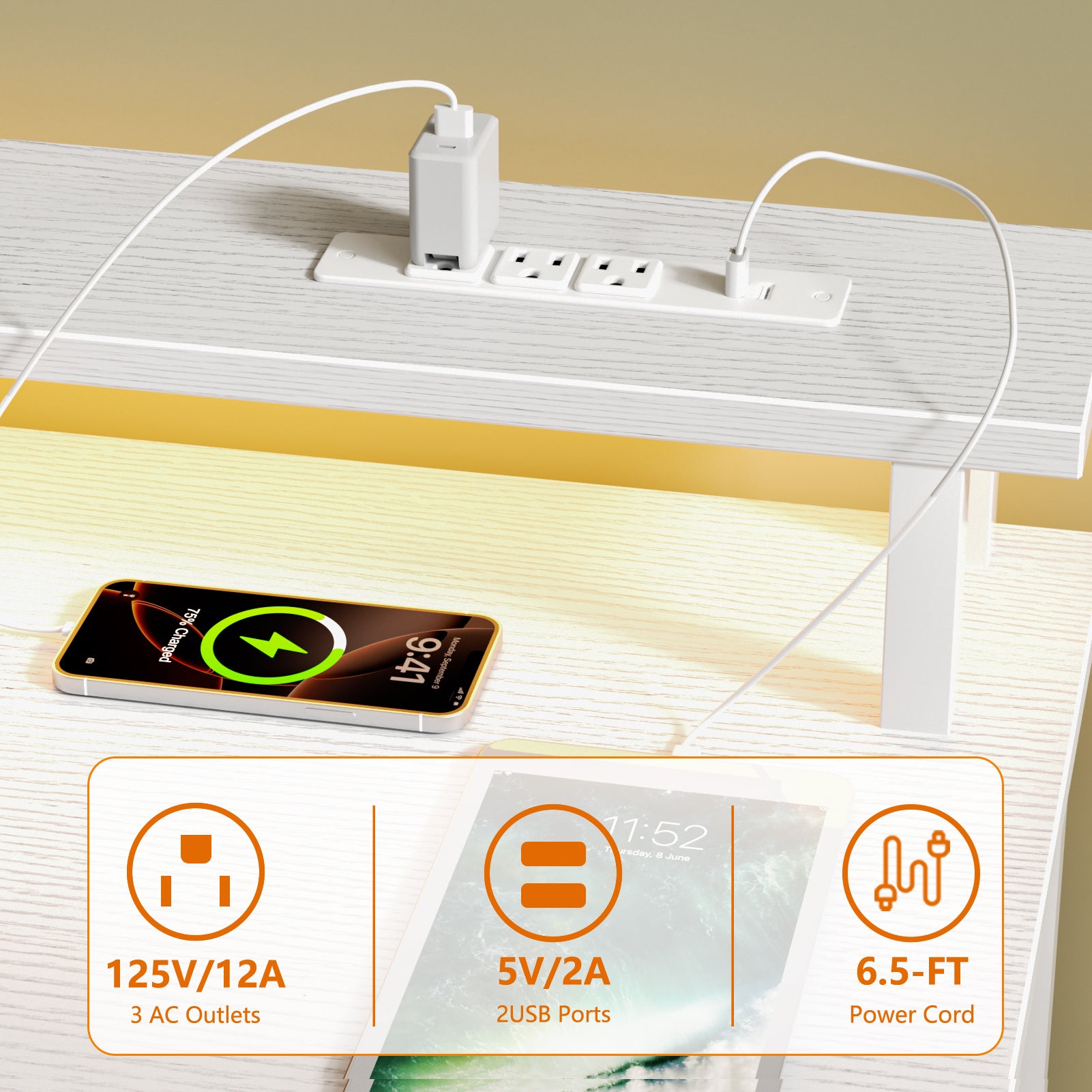 60 Inch White Computer Desk with Charging Station Gaming Desk LED Lights 4 Drawers File Cabinet Storage Home Office Work Table Modern Bedroom Study