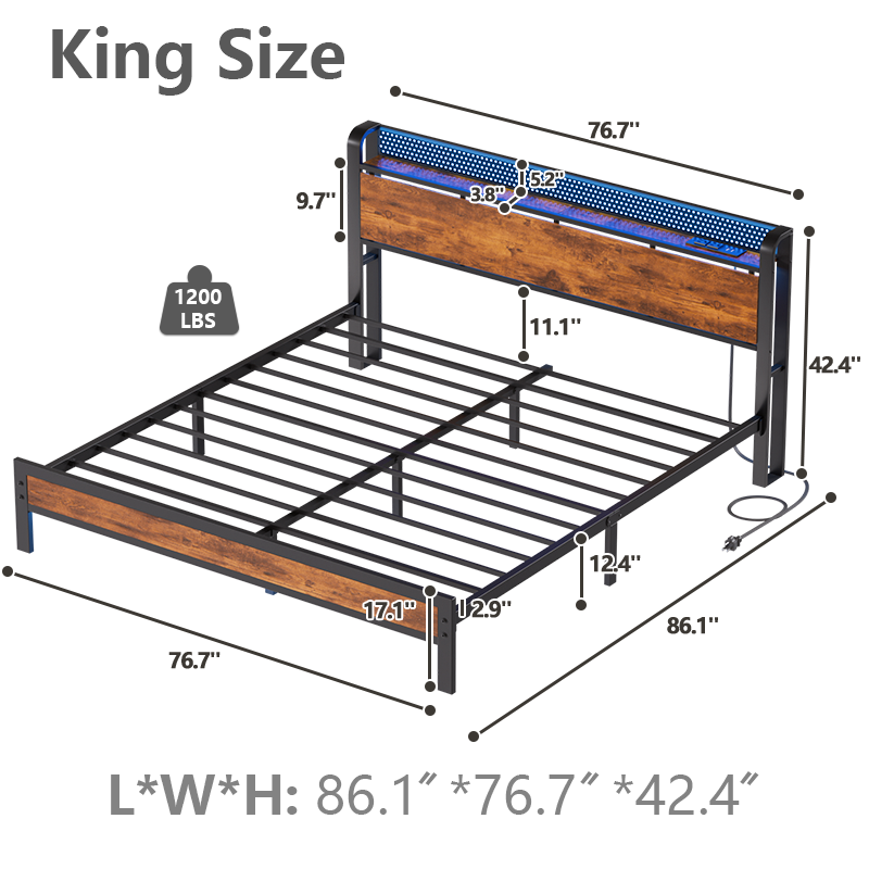 Furnulem LED Bed Frame with Charging Station