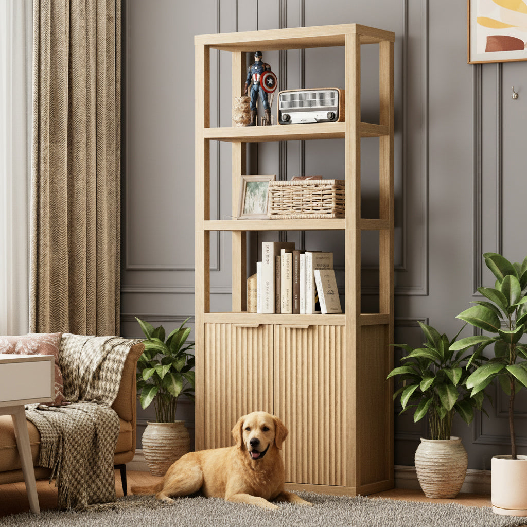 Tall Wood Bookshelf 5 Tier Display Shelf Large Storage Cabinet Bookcase Standing Library Organizer for Home Office Bedroom