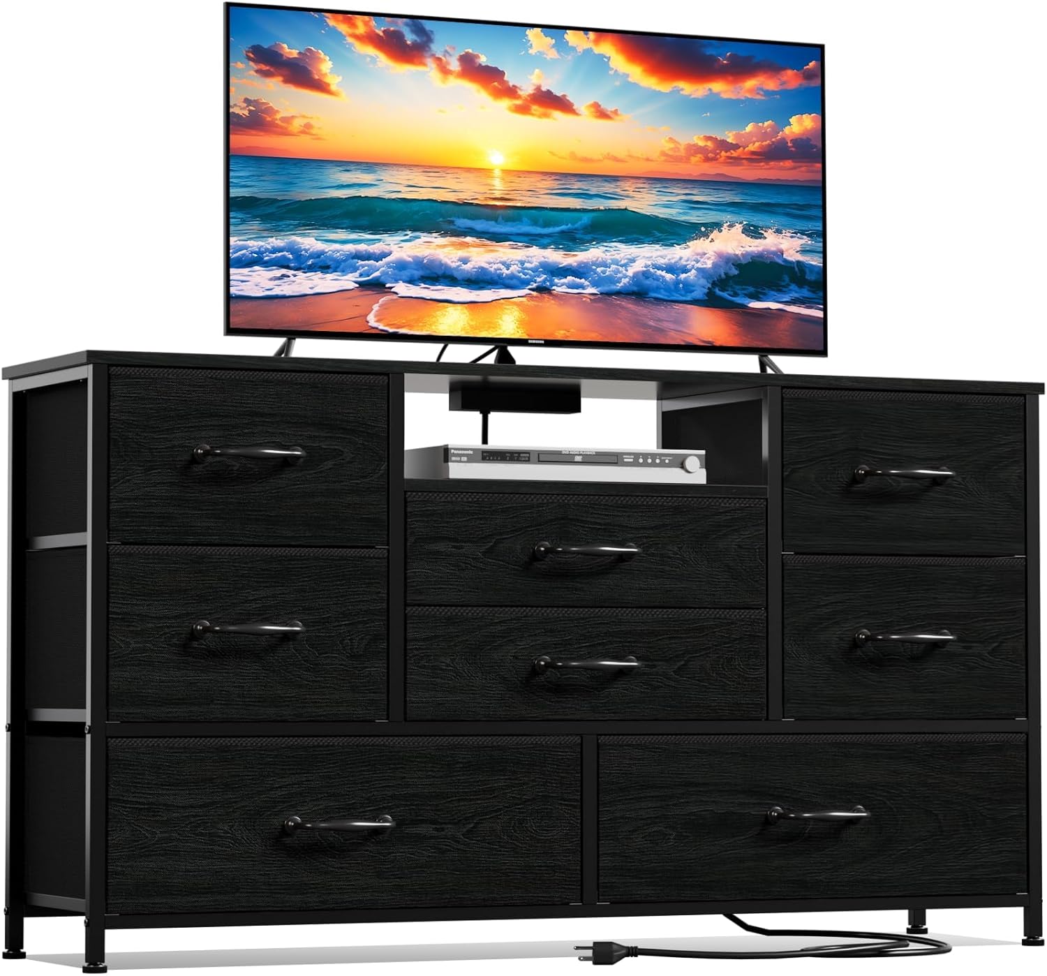 Furnulem 8-Drawer Dresser TV Stand with Power Outlets – Long Storage Cabinet for Bedroom or Living Room