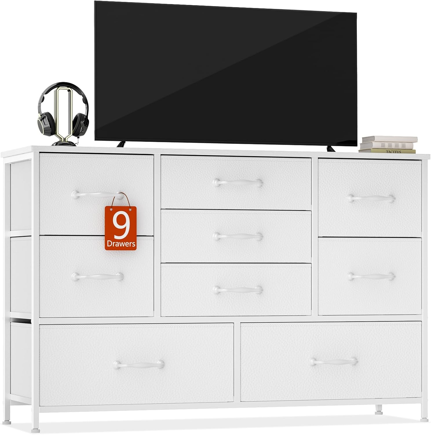 Furnulem 55” Dresser with 9 Drawers – TV Stand & Storage Cabinet for Bedroom or Living Room
