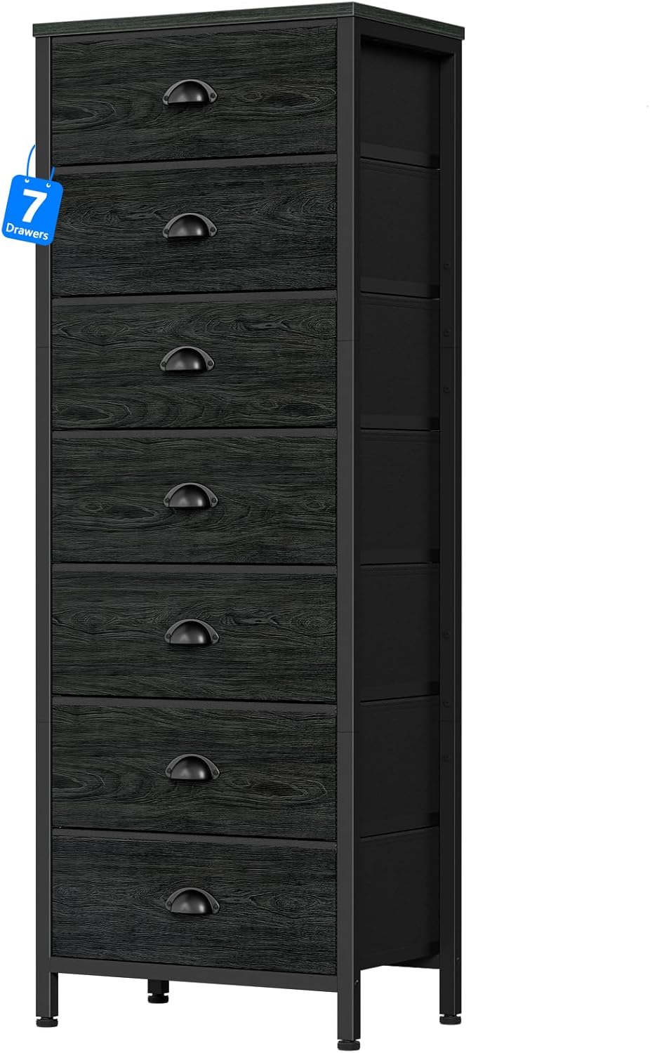 Furnulem 7-Drawer Tall Dresser – Industrial Fabric Storage Tower with Steel Frame for Bedroom, Closet, or Entryway