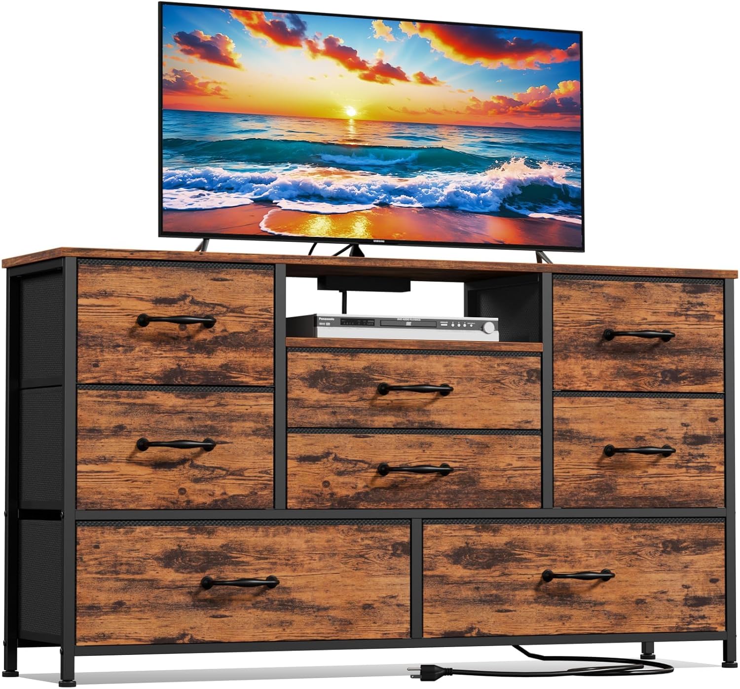 Furnulem 8-Drawer Dresser TV Stand with Power Outlets – Long Storage Cabinet for Bedroom or Living Room