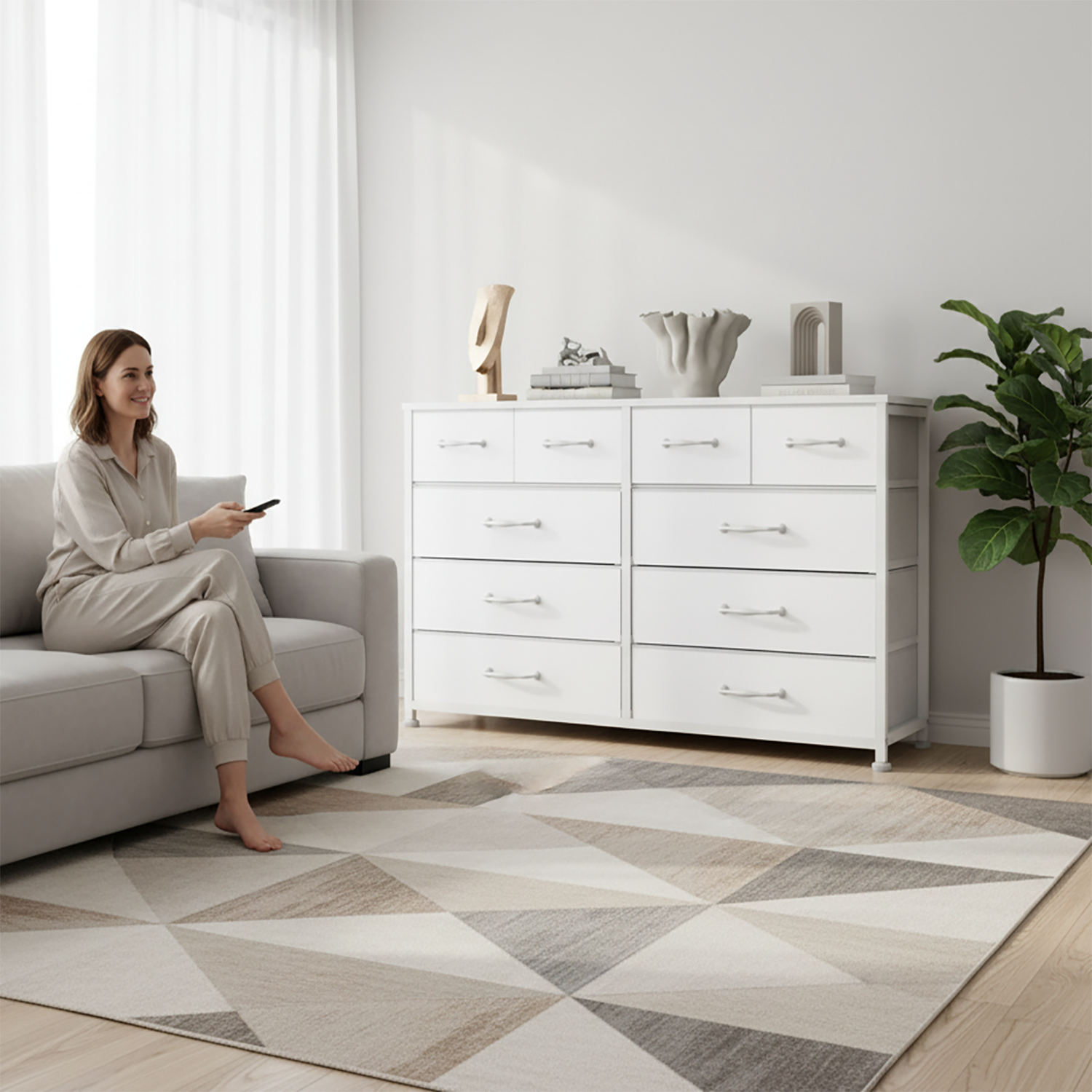 White Dresser for Bedroom with 10 Drawer Entertainment Center for 40-45-50 inch Modern Tv Stand & Chest of Drawers for Living Room Hallway Entryway