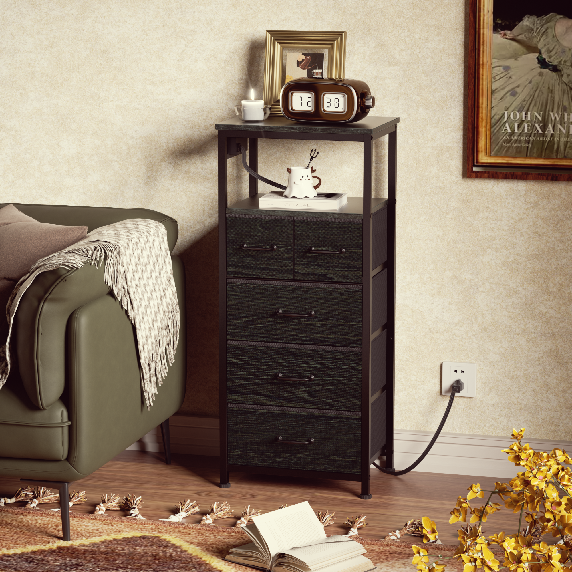 Furnulem Tall LED Dresser with Charging Station and Multi-Drawers