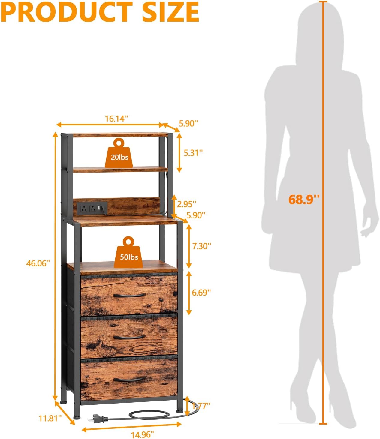 Furnulem Night Stand Set 2, LED nightstand Set of 2 with Charging Station, Bedside Table with Storage Shelf and 3 Fabric Drawers, Bed Side Table for Bedroom, Home Office, Dorm