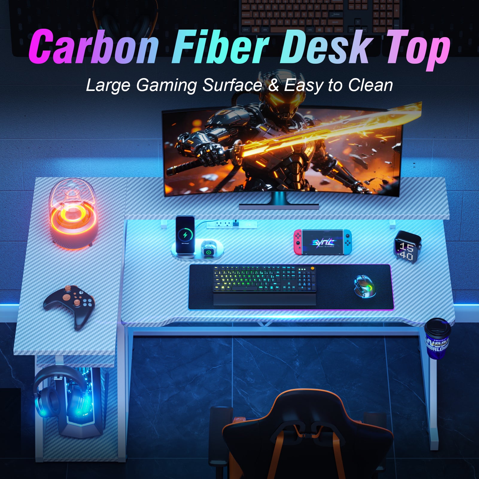 47 inch White Gaming Desk L Shaped Corner Computer Table with Monitor Stand 3 Tier Storage Shelves Bedroom Study Home Office PC Setup Sturdy Work Desk