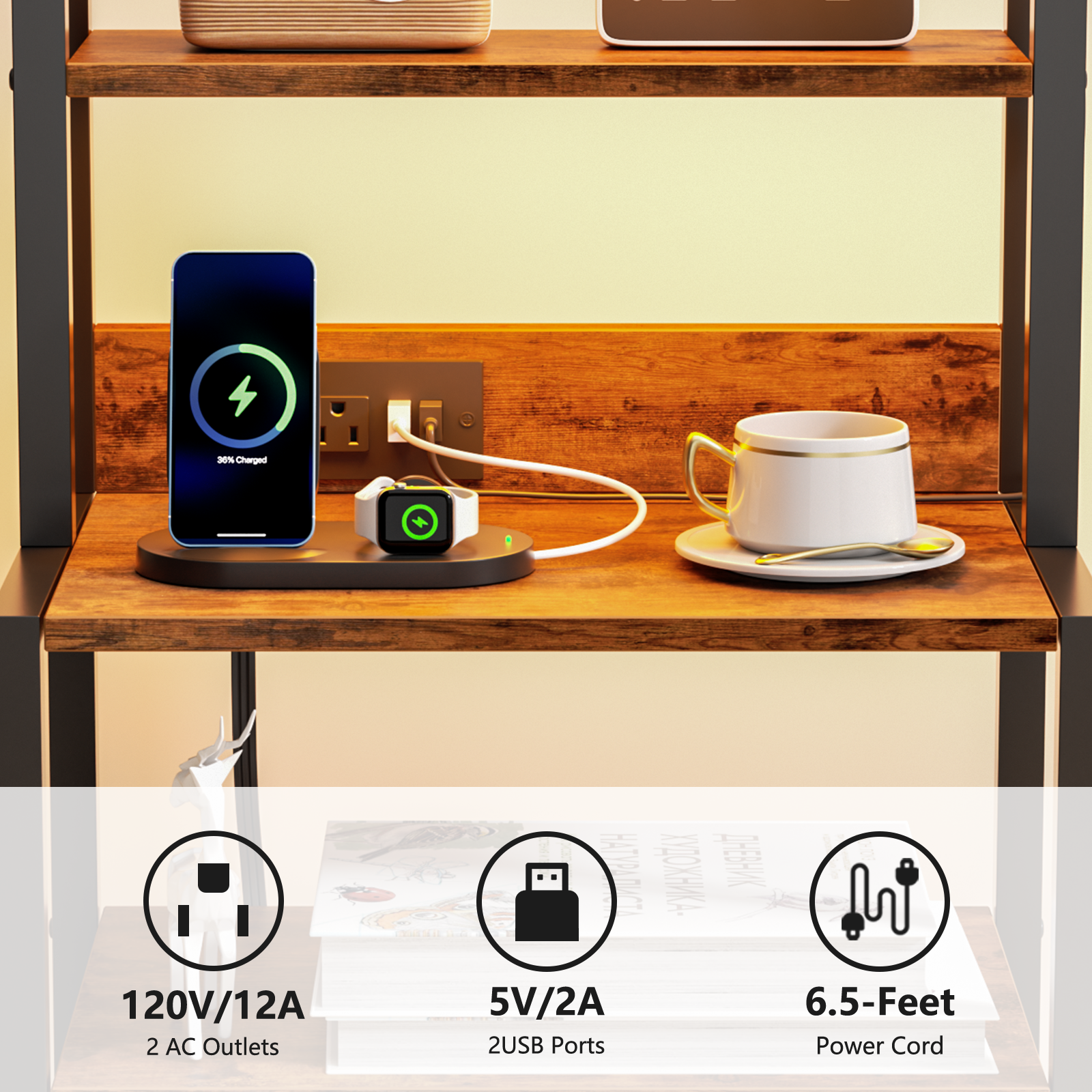 Tall Brown Nightstand 4 Tier Storage Shelves 3 PU Fabric Drawers Modern Bedside Table Narrow Accent Side End Table Organizer for Bedroom Living Room