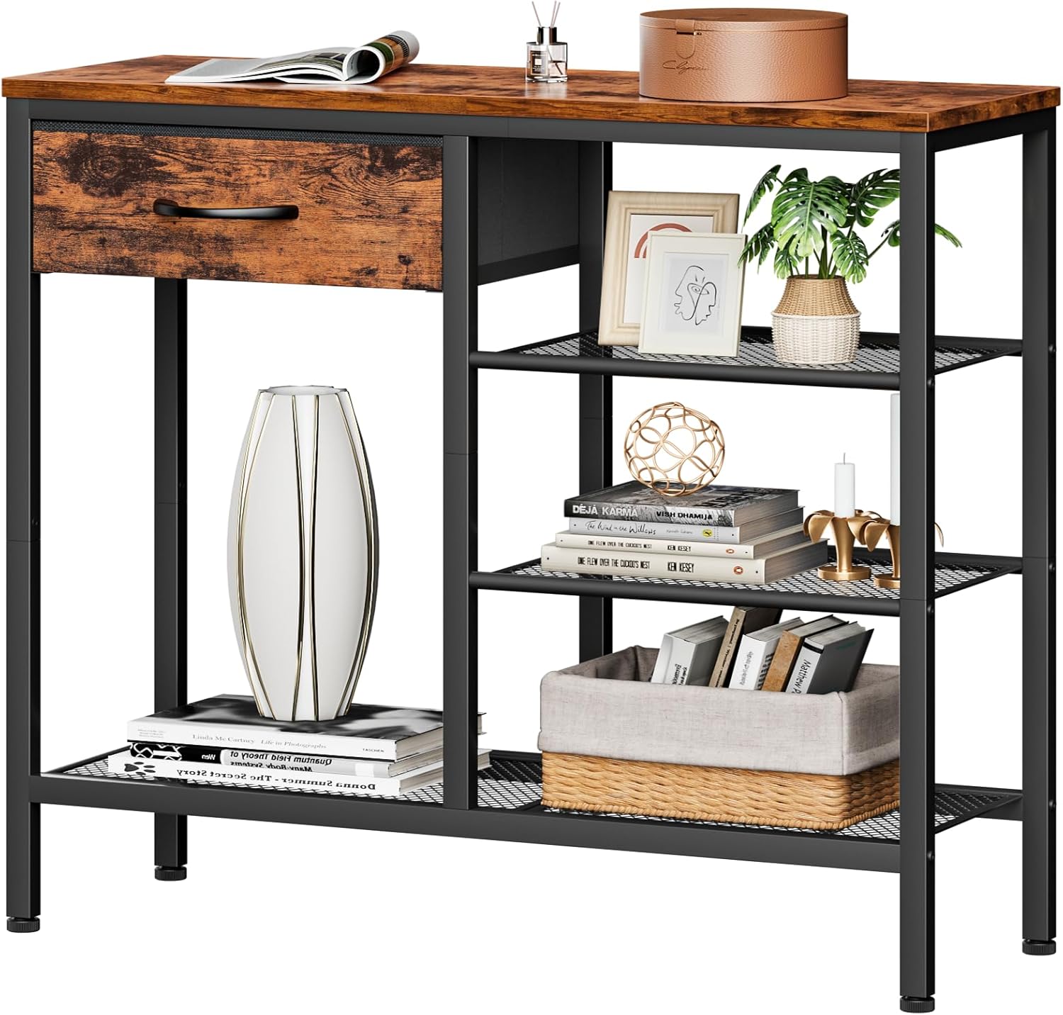 Furnulem 31.5" Entryway Table with Drawer & Shoe Rack, Rustic Console for Hallway