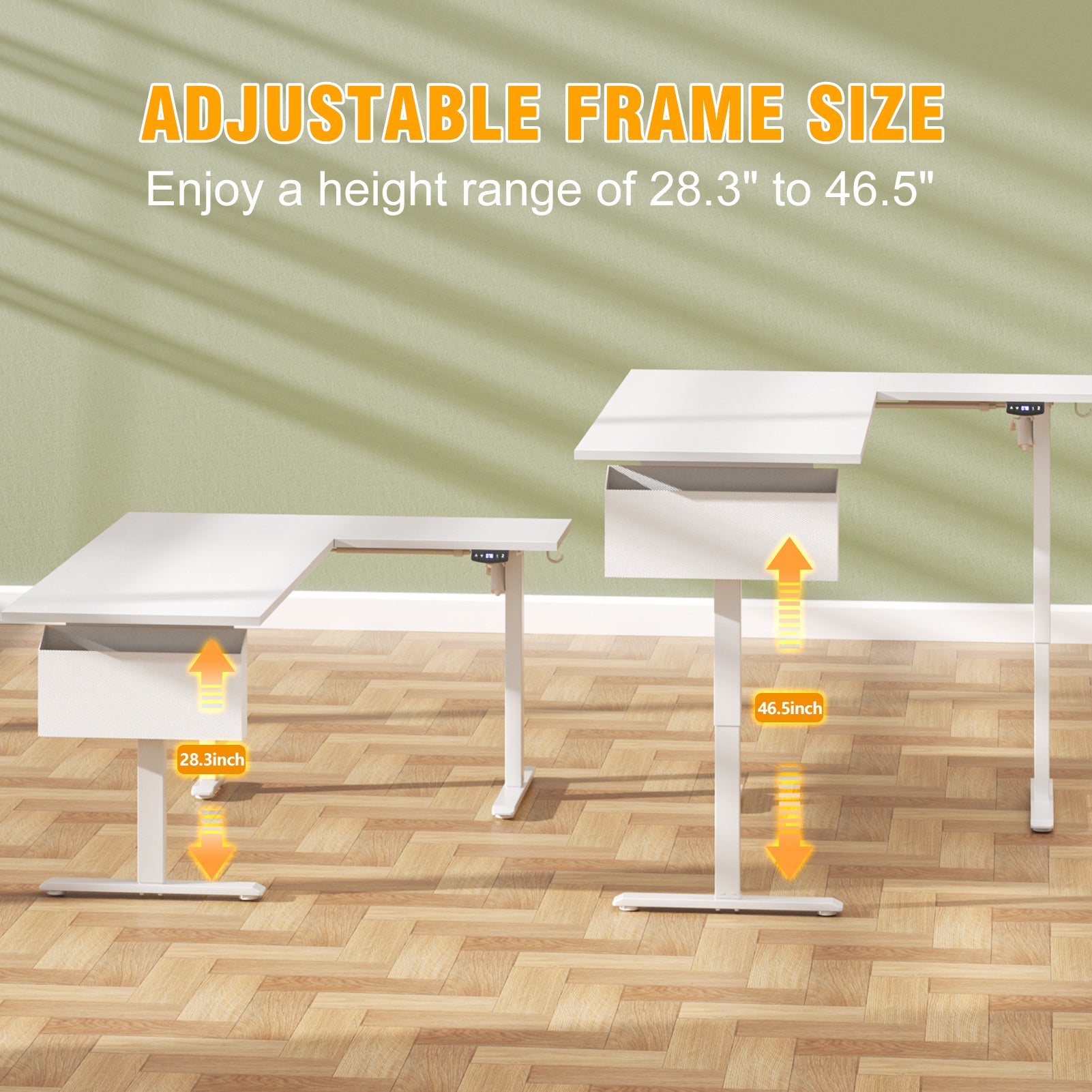 White 63 Inch L Shaped Electric Standing Desk Adjustable Height Sit to Stand Corner Computer Table Reversible Memory Presets Home Office Workstation