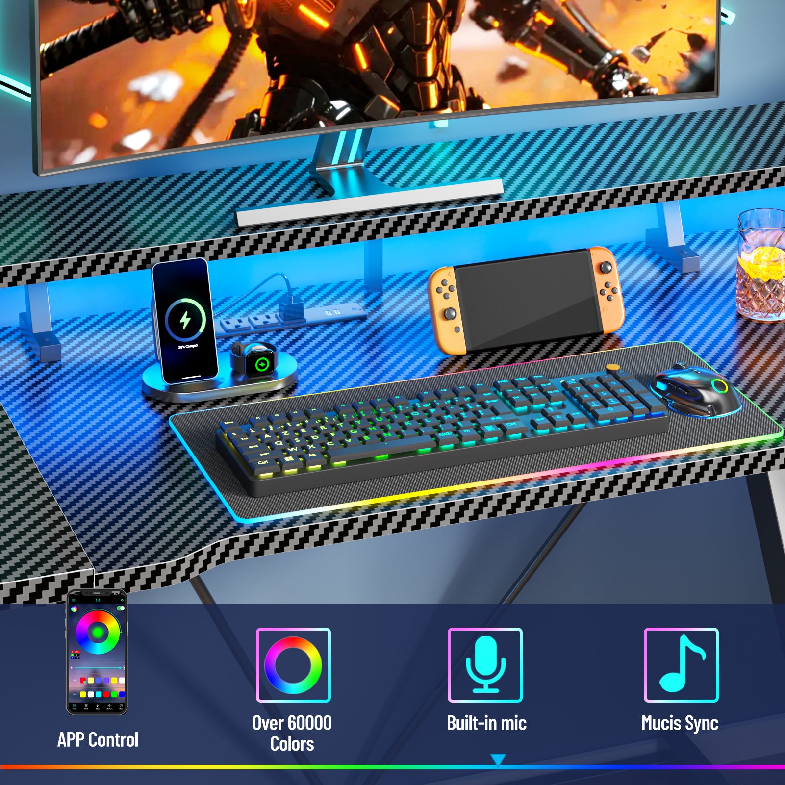 47 inch Black Gaming Desk L Shaped Corner Computer Table with Monitor Stand 3 Tier Storage Shelves Gamer Desk Office Space Saving Workstation for PC