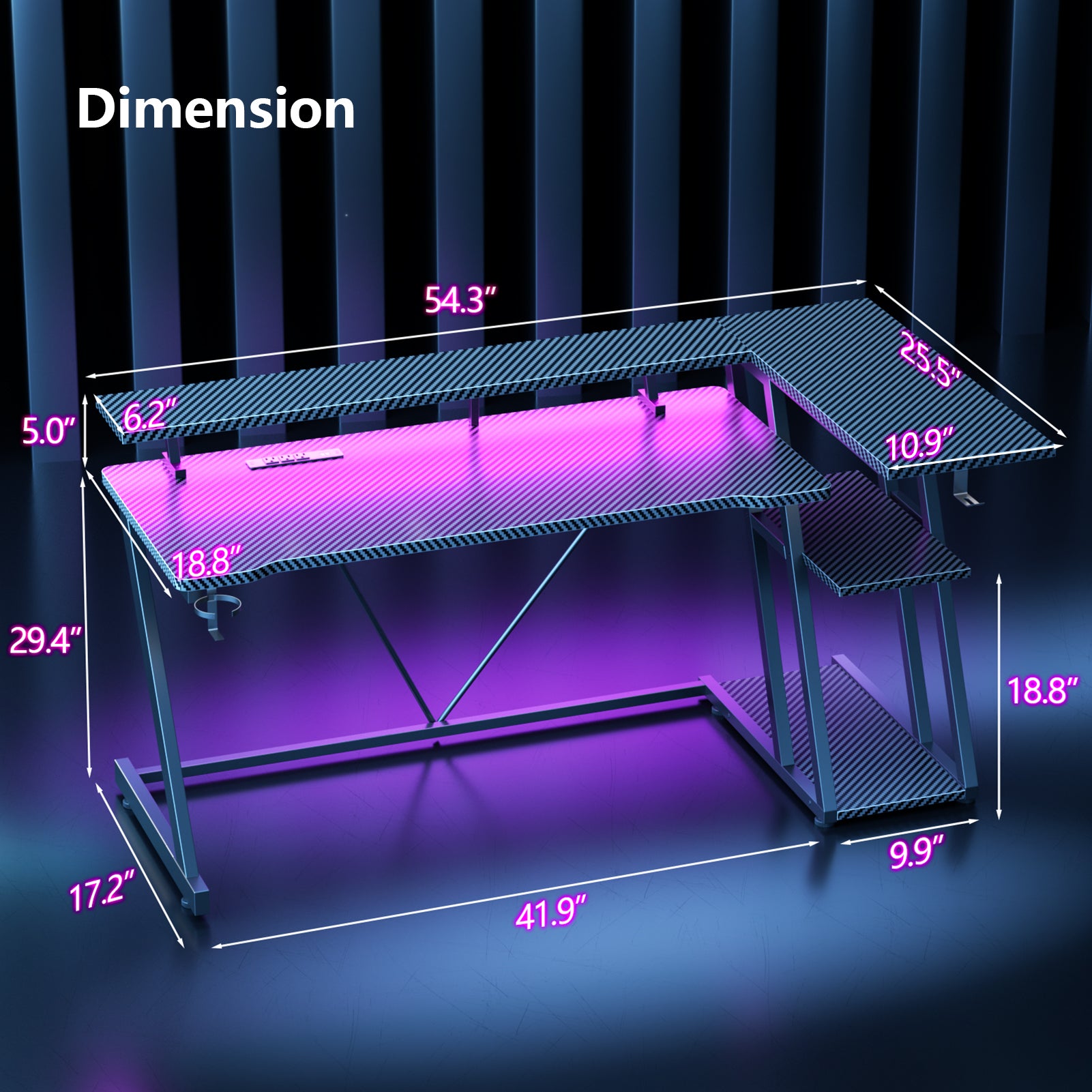 55 inch L Shaped Corner Gaming Desk Black Computer Table with Monitor Stand 3 Tier Storage Shelves Modern Gamer Desk Home Office PC Room Workstation