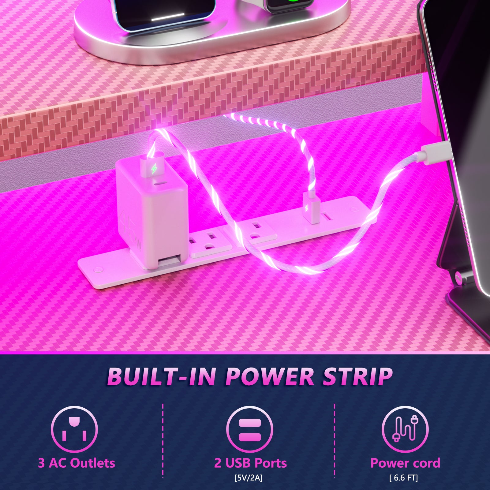 47 inch L Shaped Gaming Desk Pink Small Spaces Corner Computer Table with Monitor Stand Storage Shelves Gamer Desk Carbon Fiber Sturdy PC Room Desk