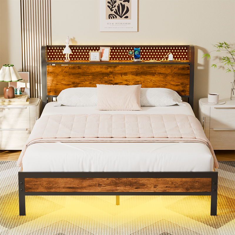 Furnulem LED Bed Frame with Charging Station