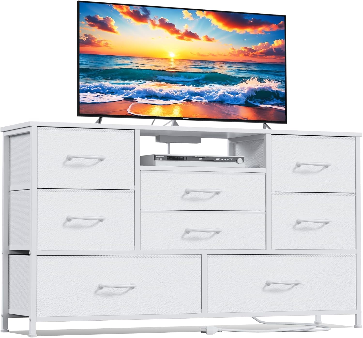Furnulem 8-Drawer Dresser TV Stand with Power Outlets – Long Storage Cabinet for Bedroom or Living Room