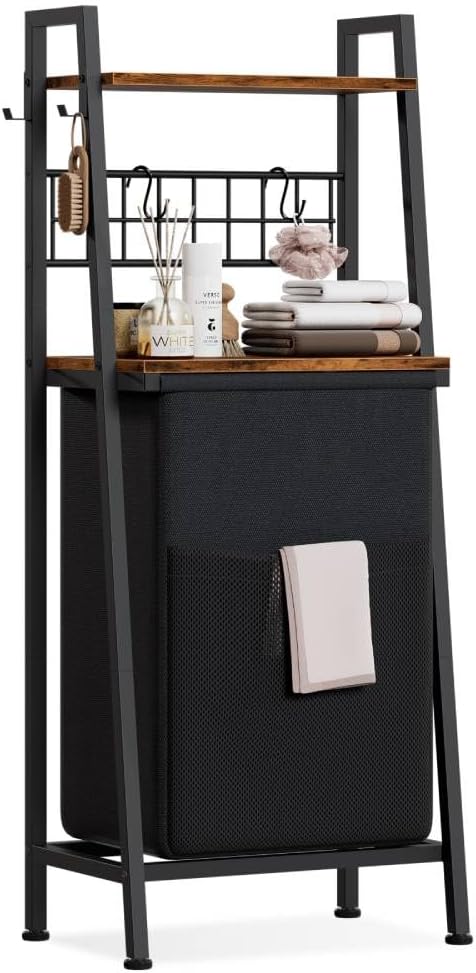 Furnulem 2-Tier Laundry Hamper with Shelf & Hooks – Removable Divided Bag for Bathroom or Bedroom