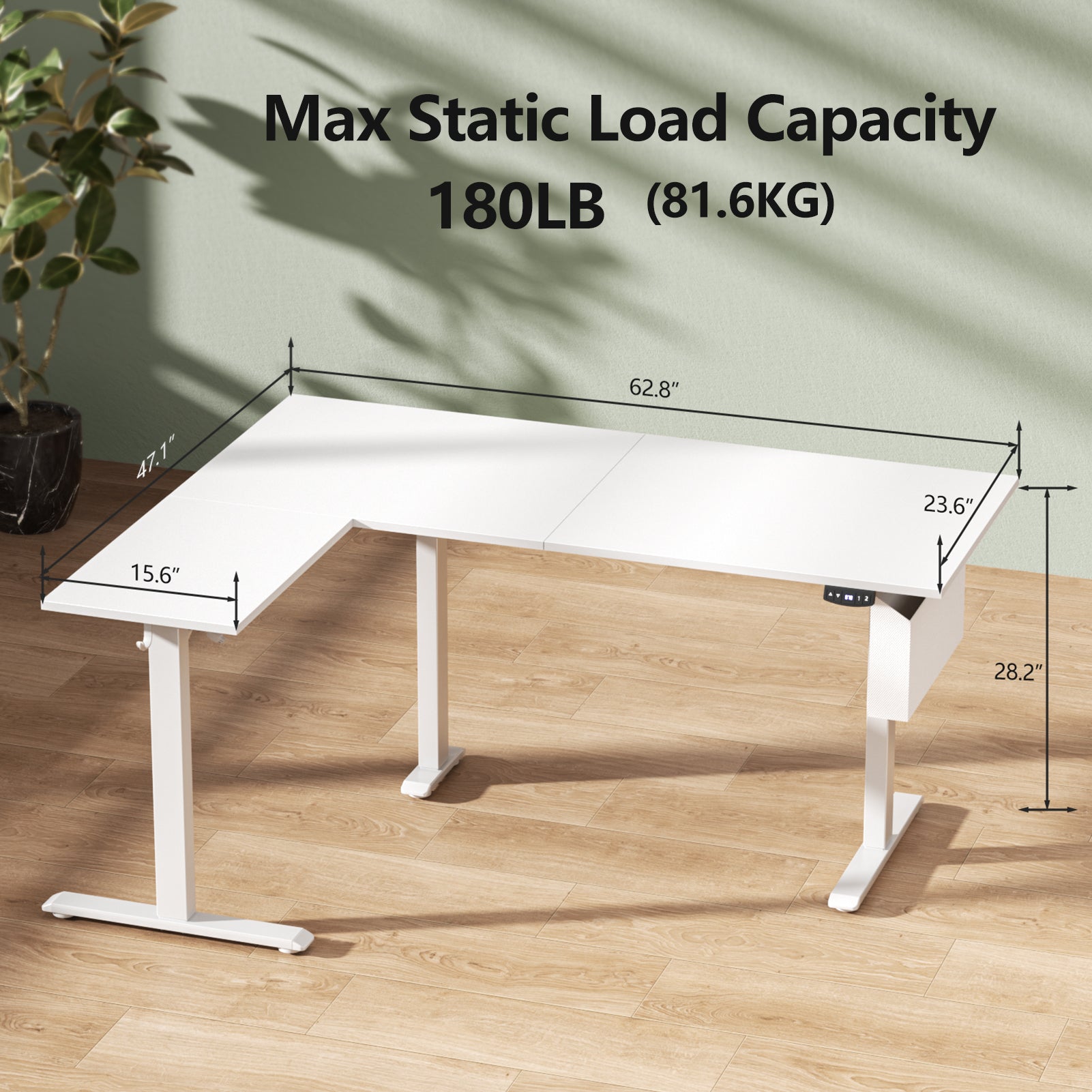 White 63 Inch L Shaped Electric Standing Desk Adjustable Height Sit to Stand Corner Computer Table Reversible Memory Presets Home Office Workstation