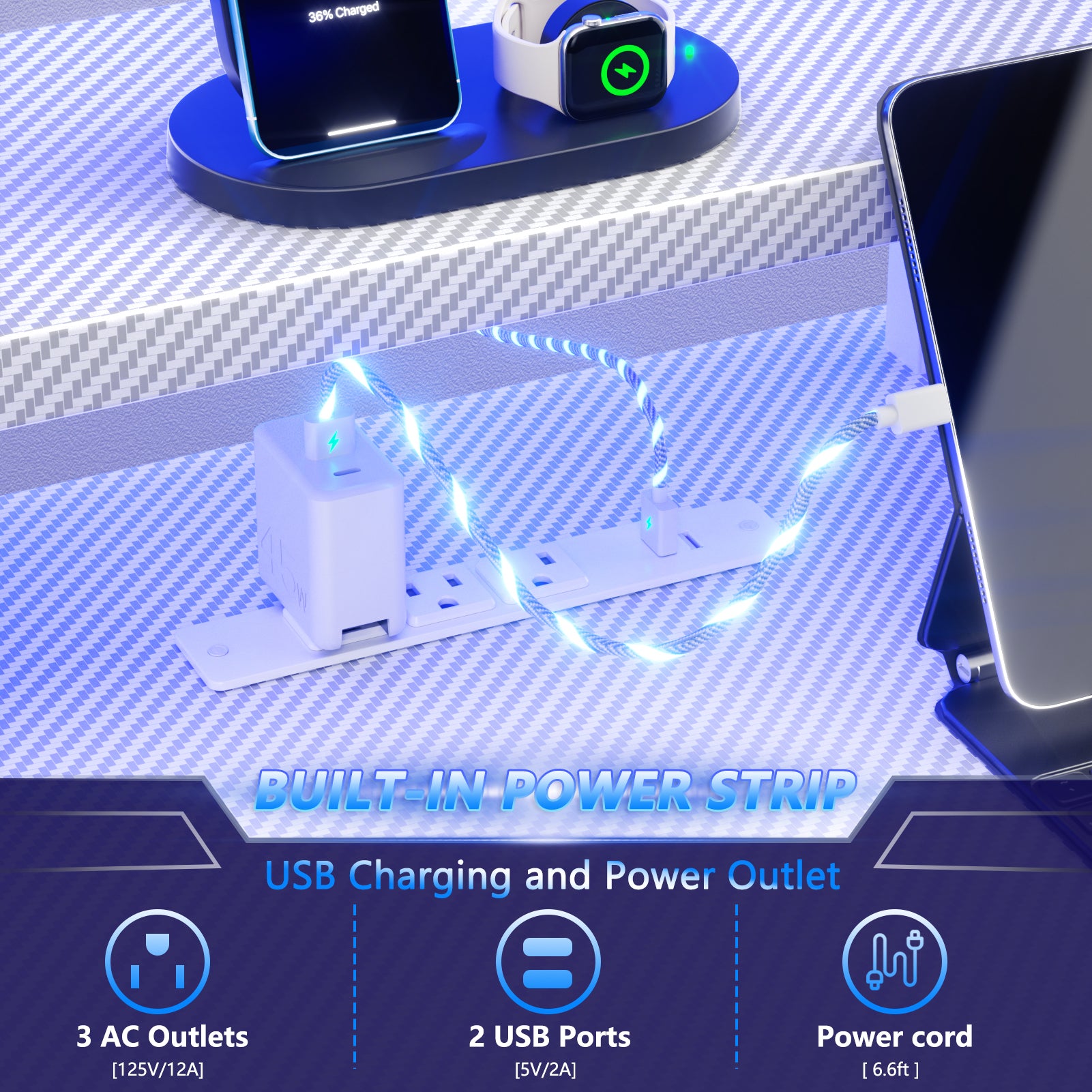 40 inch White Gaming Desk Pro Setup L Shaped Computer Table with Monitor Stand 3 Tier Storage Shelves Carbon Fiber Gamer