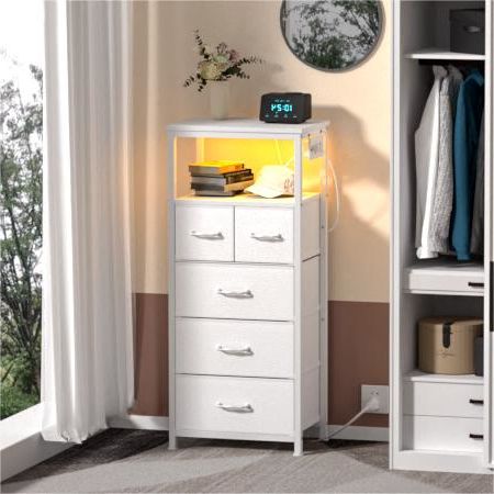 Furnulem Tall LED Dresser with Charging Station and Multi-Drawers