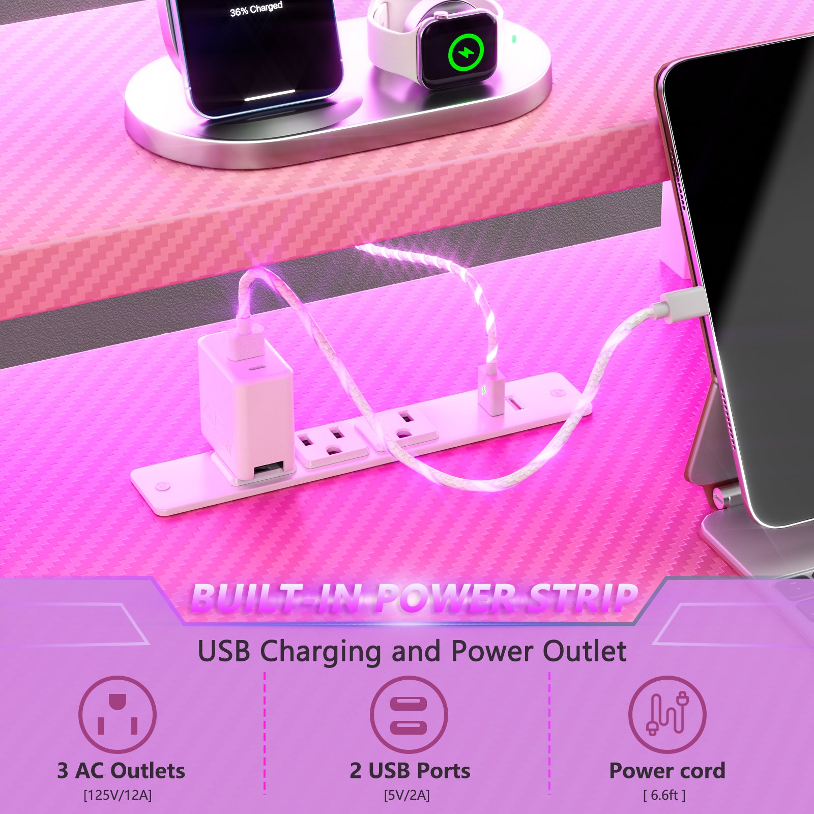 40 inch L Shaped Gaming Desk for Small Space Pink Computer Table with Monitor Stand and 3 Tier Storage Shelves Carbon Fiber