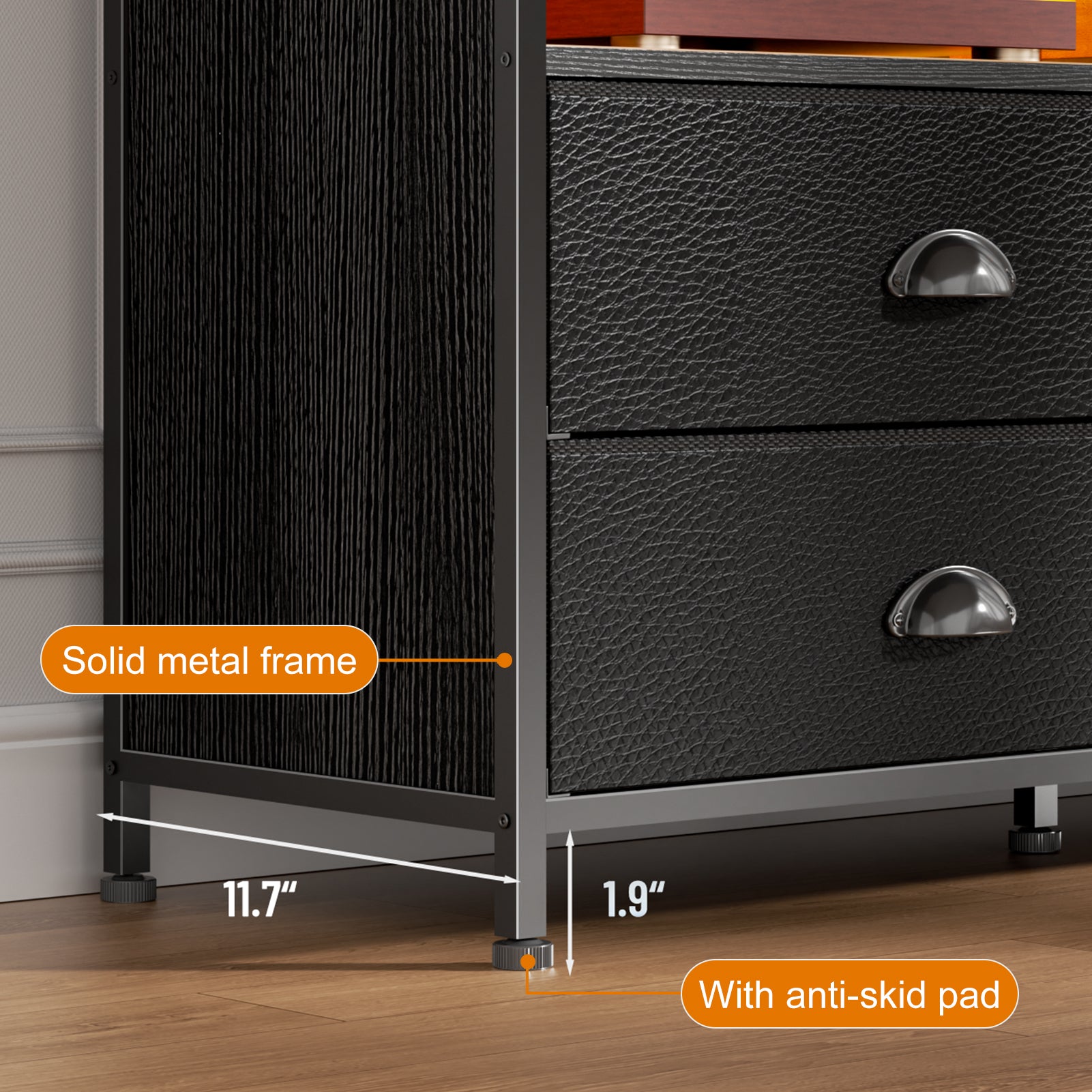 Qwatto 55 Inch Black TV Stand Dresser with Charging Station LED Lights 6 Fabric Drawers Entertainment Center for TVs up to 60 Inch Media Console