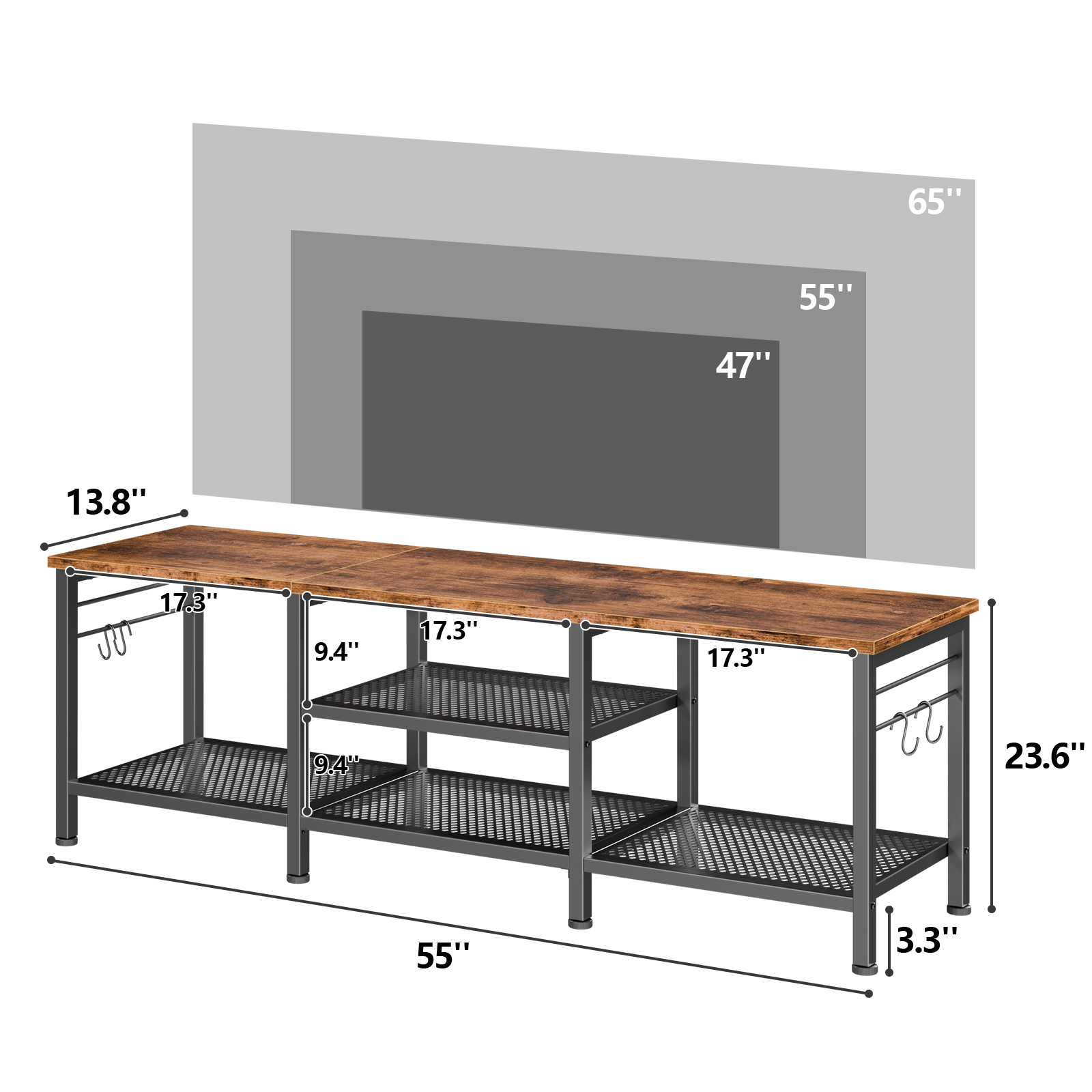 Qwatto Brown TV Stand for TVs up to 65 Inch Entertainment Center Media Console Table with Open Storage Shelves Soundbar Shelf Living Room Decor