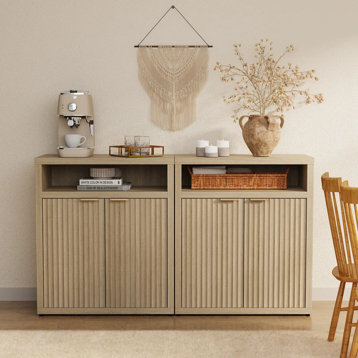 Sideboard With Open Storage Space & 2 Adjustable Shelves