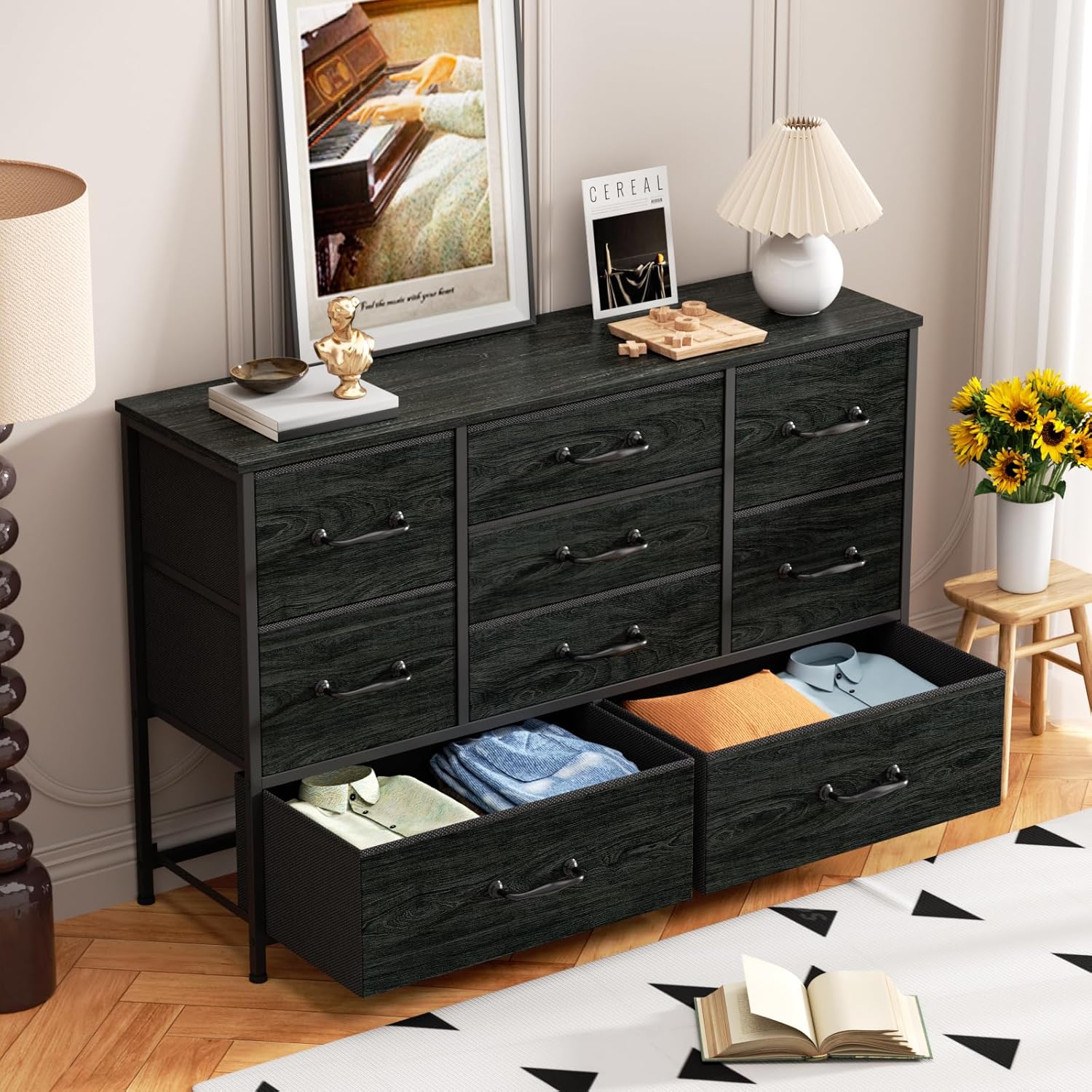Furnulem 55” Dresser with 9 Drawers – TV Stand & Storage Cabinet for Bedroom or Living Room