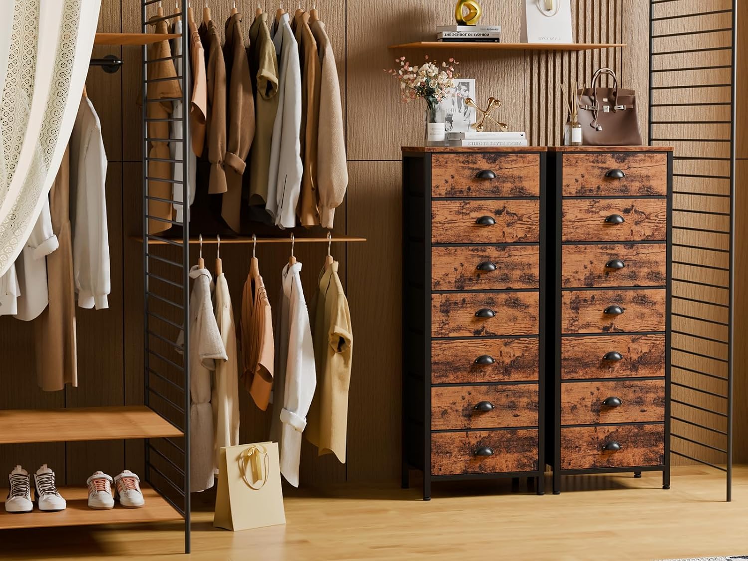 Furnulem 7-Drawer Tall Dresser – Industrial Fabric Storage Tower with Steel Frame for Bedroom, Closet, or Entryway