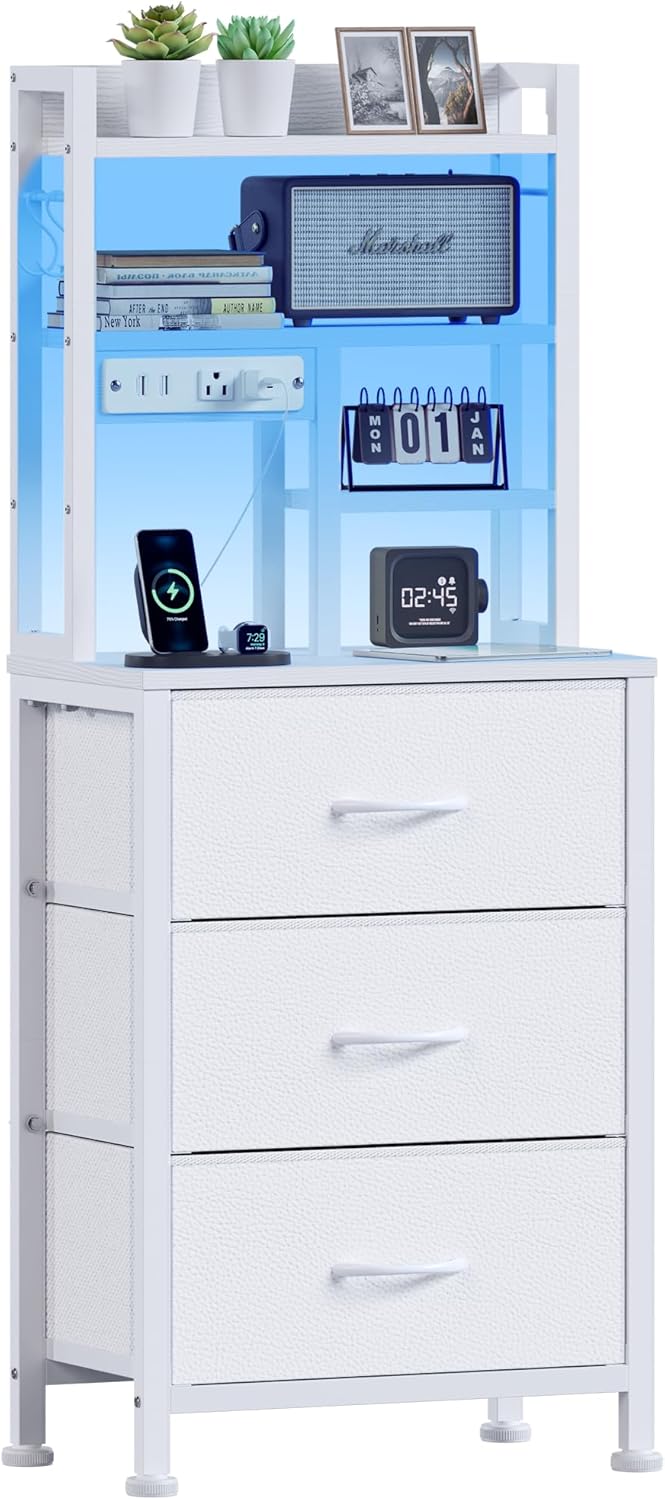 Furnulem 4 Drawers Tall Nightstand with LED Night Stand & Charging Station and USB Ports