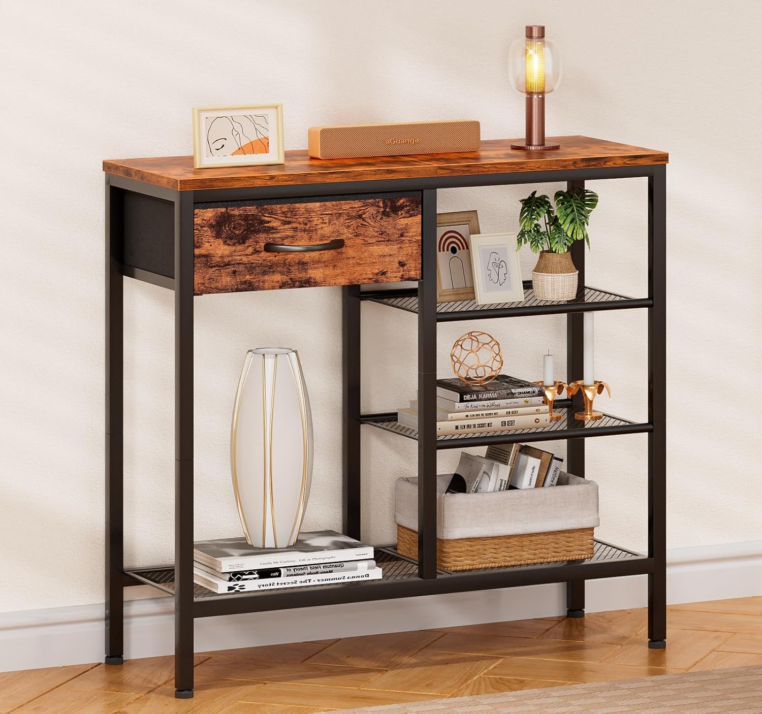 Furnulem 31.5" Entryway Table with Drawer & Shoe Rack, Rustic Console for Hallway