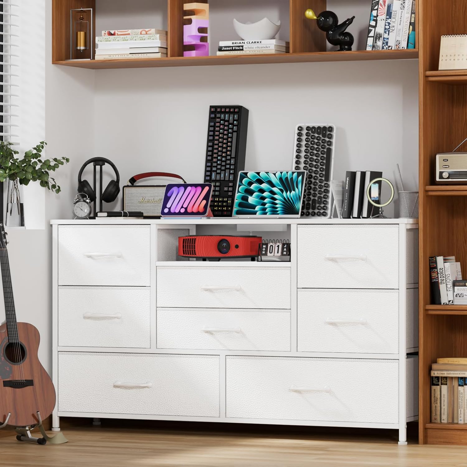 Furnulem 8-Drawer Dresser TV Stand with Power Outlets – Long Storage Cabinet for Bedroom or Living Room
