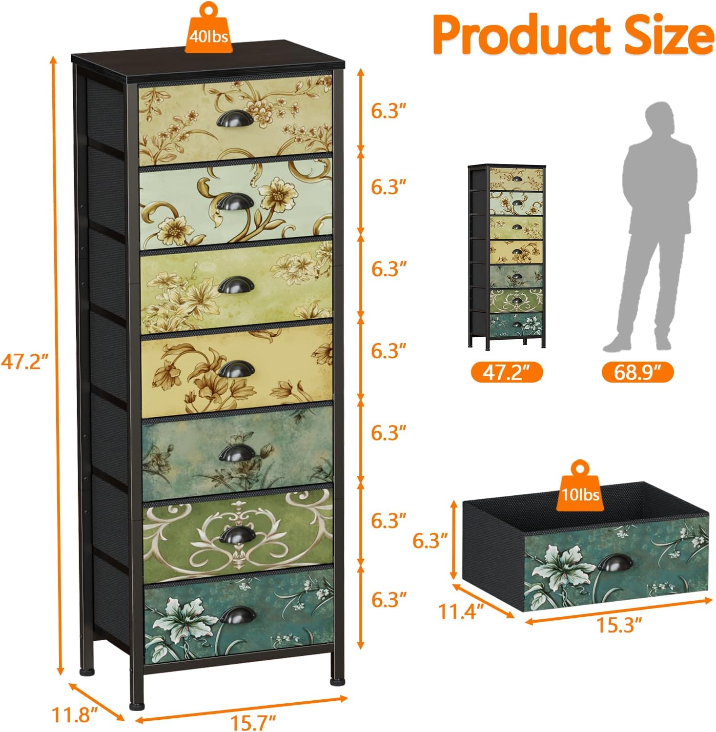 Furnulem Tall 7-Drawer Dresser – Vintage Fabric Storage Tower for Bedroom or Closet