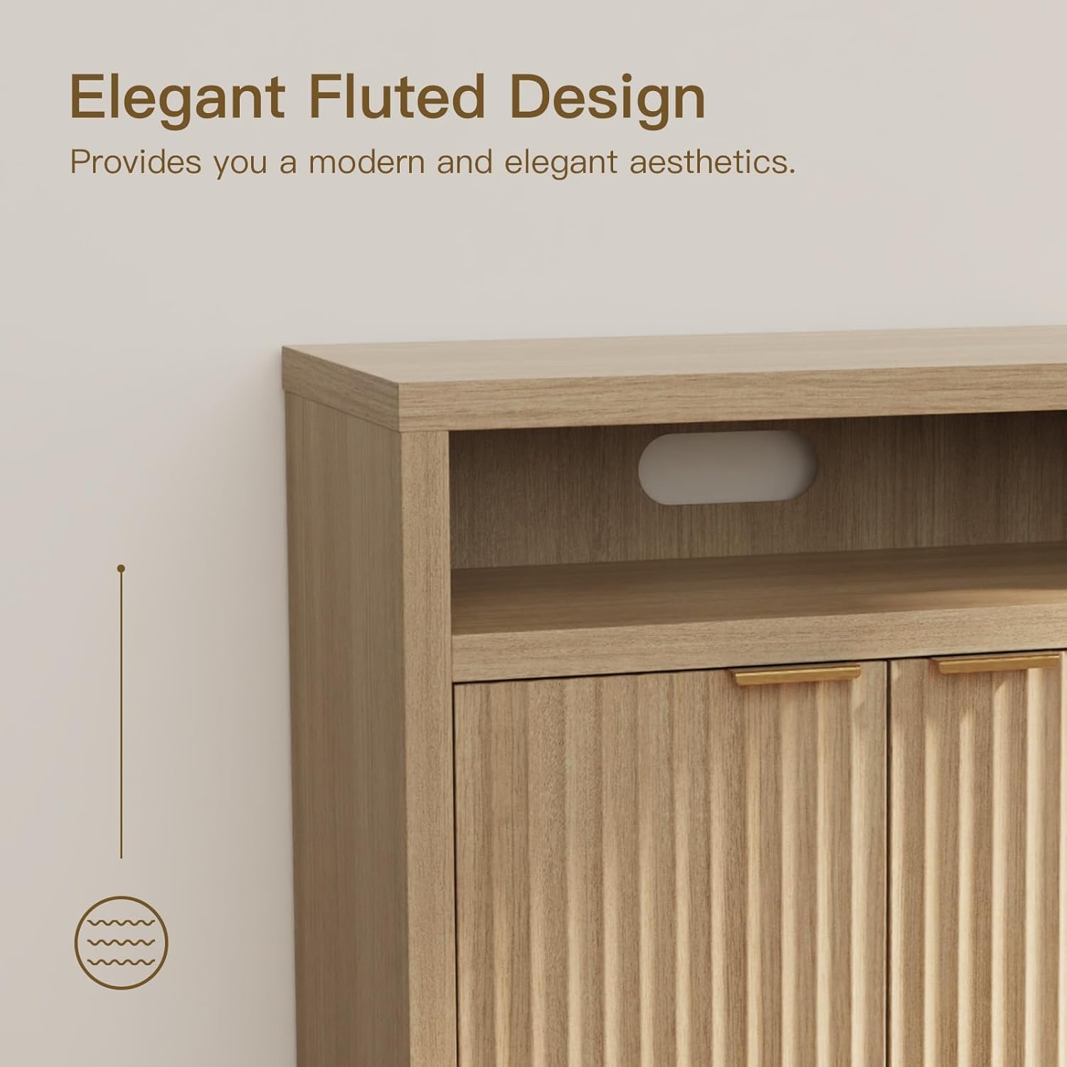 Fluted Sideboard Buffet Cabinet with Storage with 2 Doors and Adjustable Shelves Small Wood Coffee Buffet Table for Living Room Dining Room Entryway