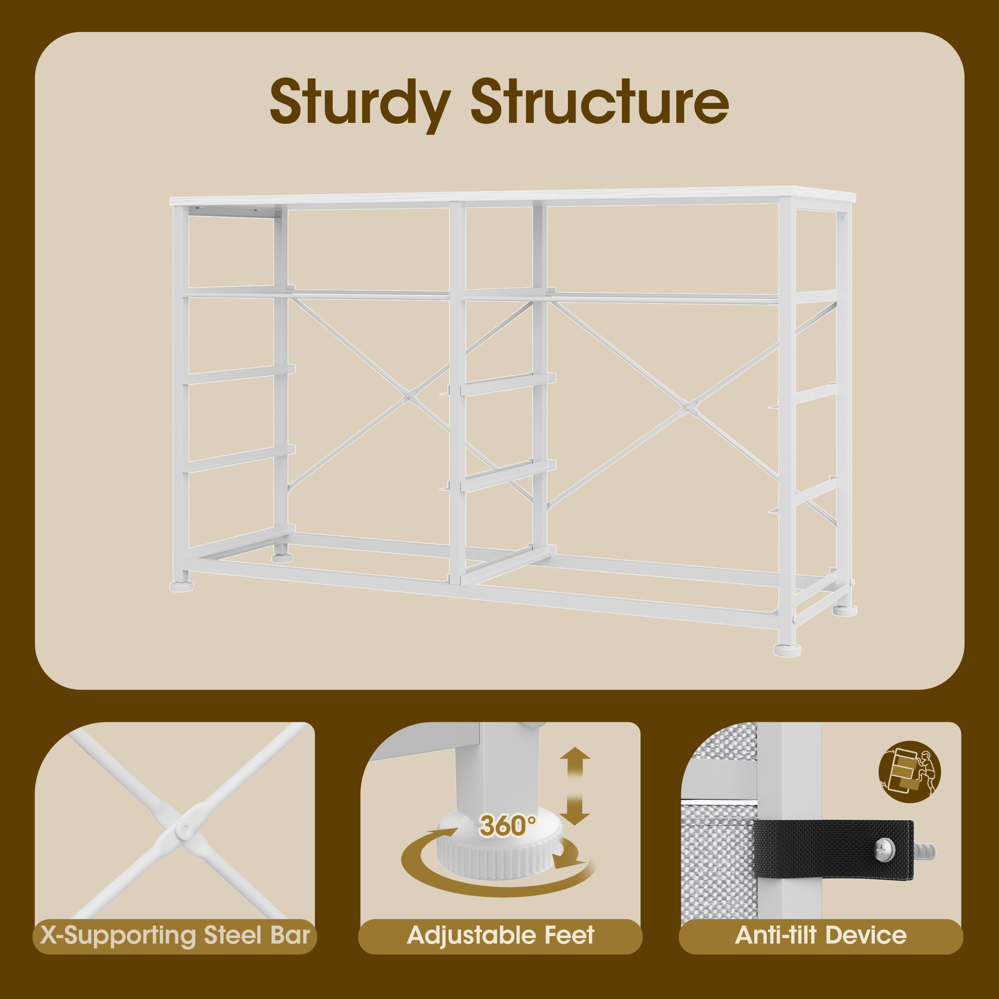 Dresser for Bedroom with 10 Fabric Dresser TV Stand for 40-45-50 inch Tv Dressers Chest of Drawers for Living Room Hallway Entryway Metal Frame White