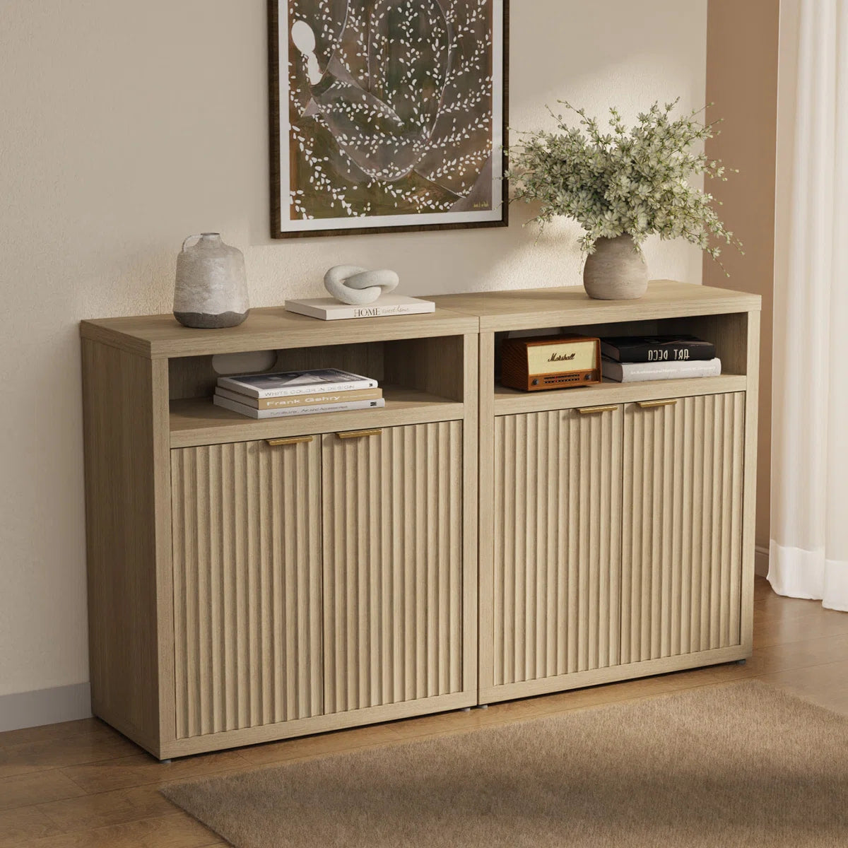 Sideboard With Open Storage Space & 2 Adjustable Shelves