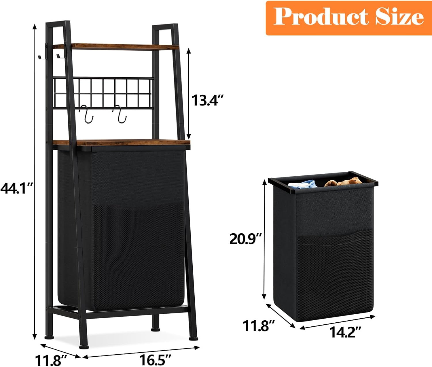 Furnulem 2-Tier Laundry Hamper with Shelf & Hooks – Removable Divided Bag for Bathroom or Bedroom