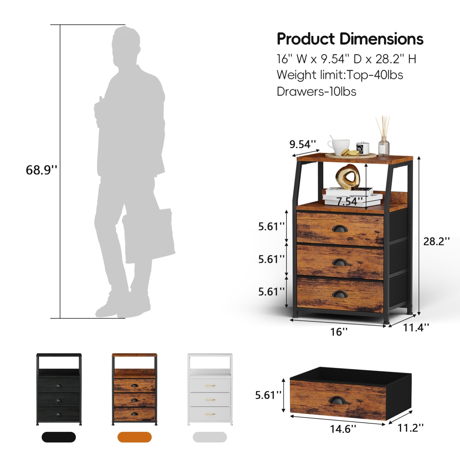 Furnulem Nightstand Dresser with Multi Fabric Drawers