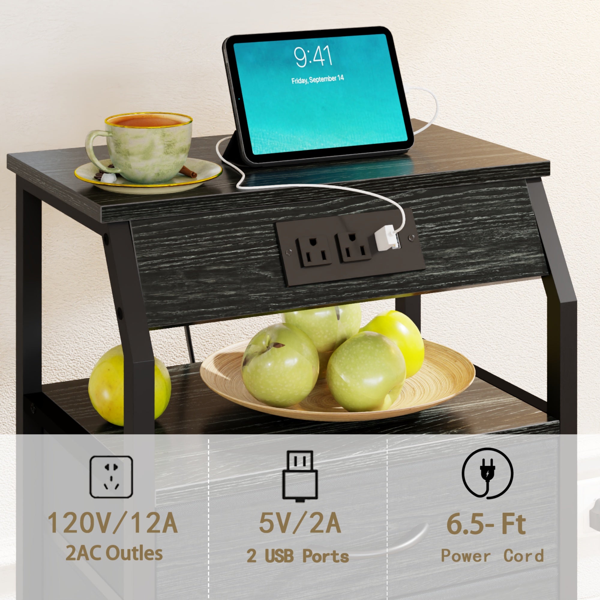 Furnulem Nightstands with 3/4/5 Drawers & Outlets, Bedside Tables with 2 USB Ports & 2-Tier Open Shelf