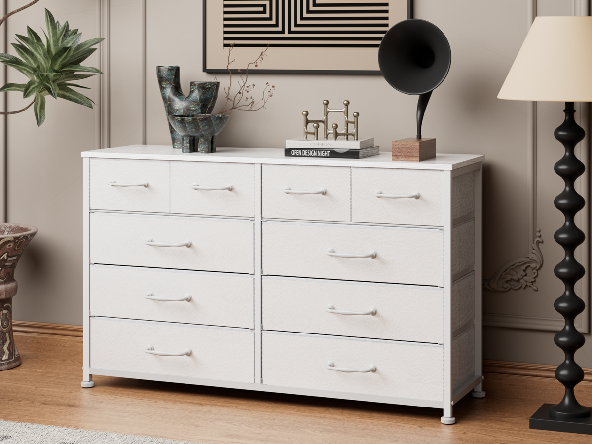 White Dresser for Bedroom with 10 Drawer Entertainment Center for 40-45-50 inch Modern Tv Stand & Chest of Drawers for Living Room Hallway Entryway