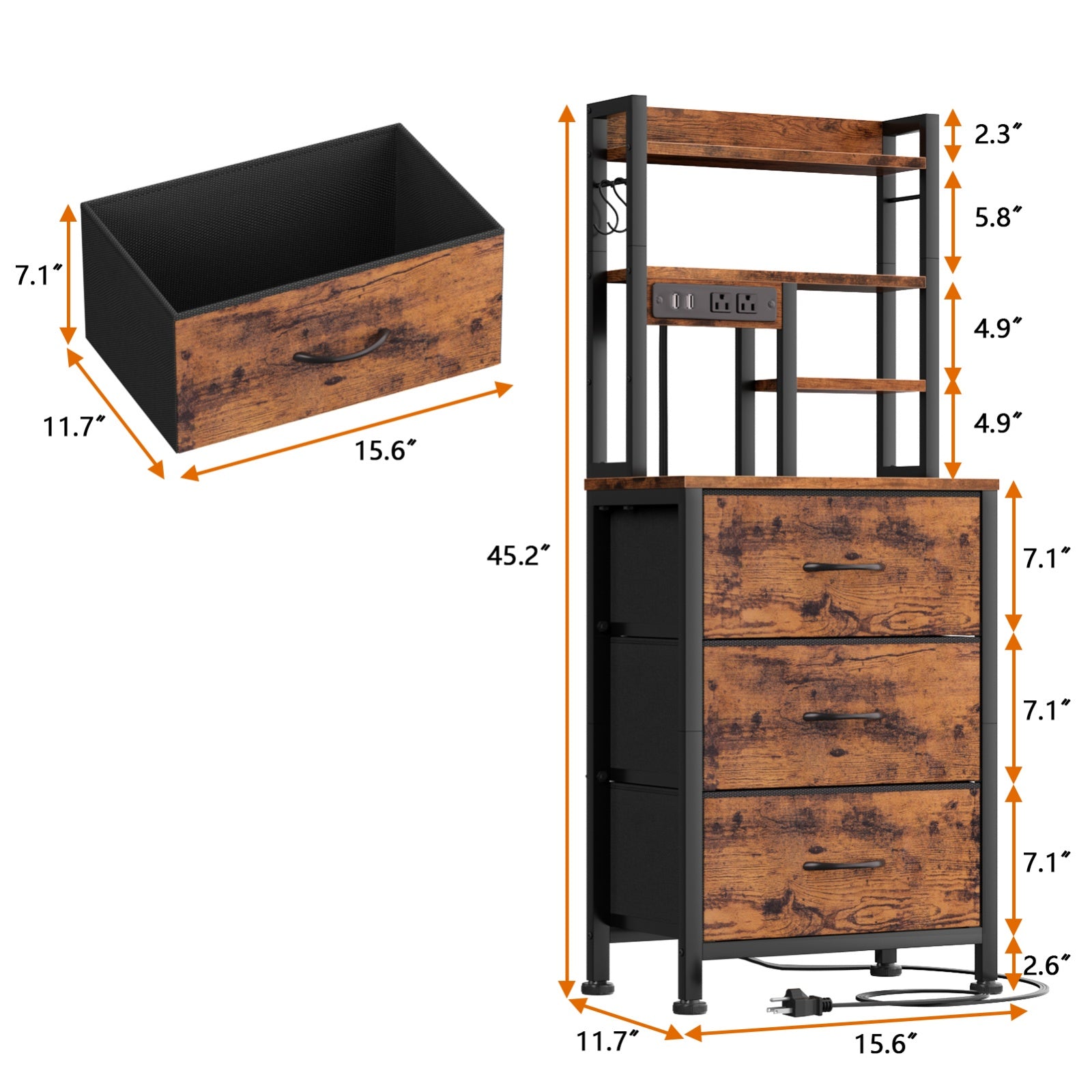 Furnulem Tall Night Stand with 3 Fabric Drawers and LED Lights, Nightstand with Bookshelf
