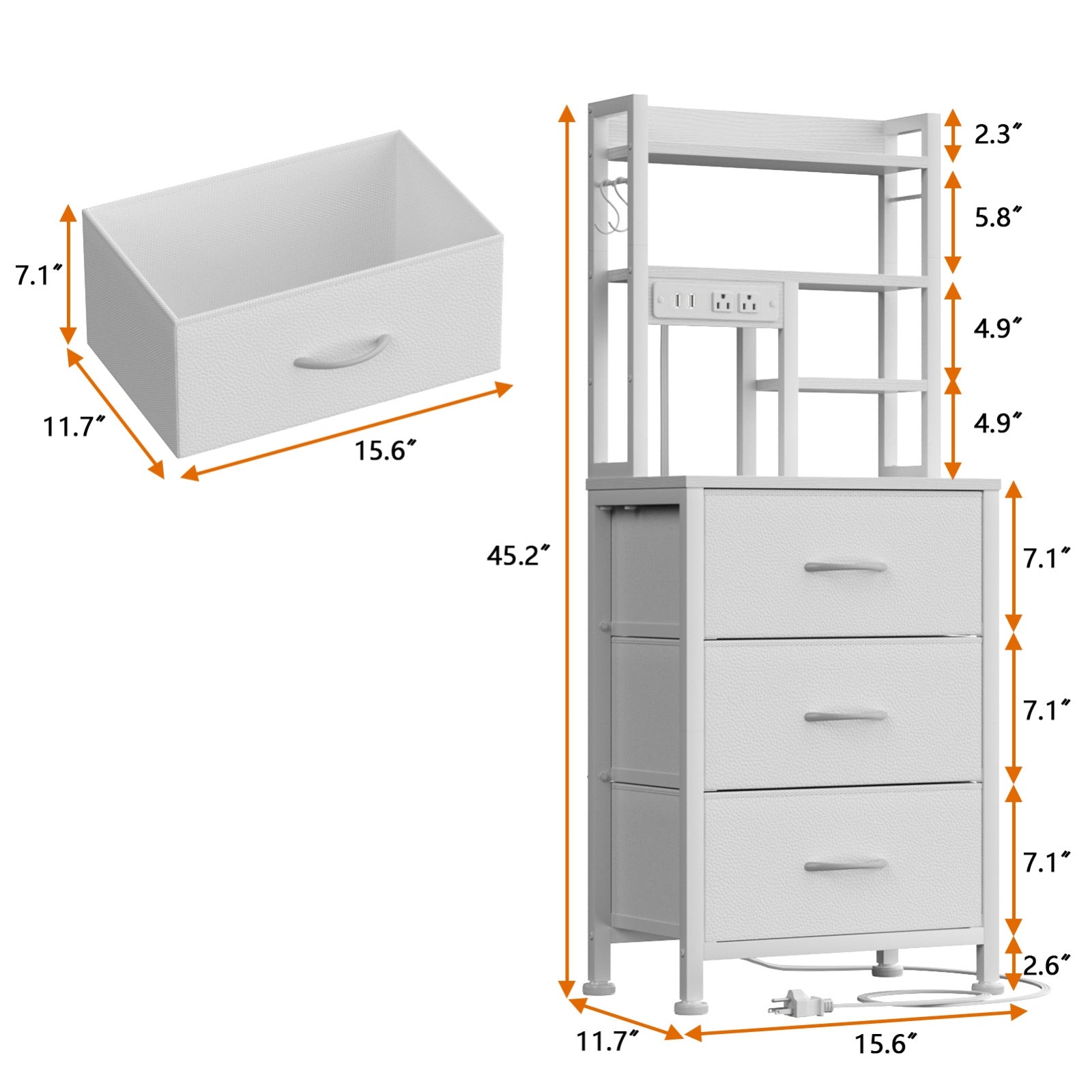 Furnulem Tall Night Stand with 3 Fabric Drawers and LED Lights, Nightstand with Bookshelf