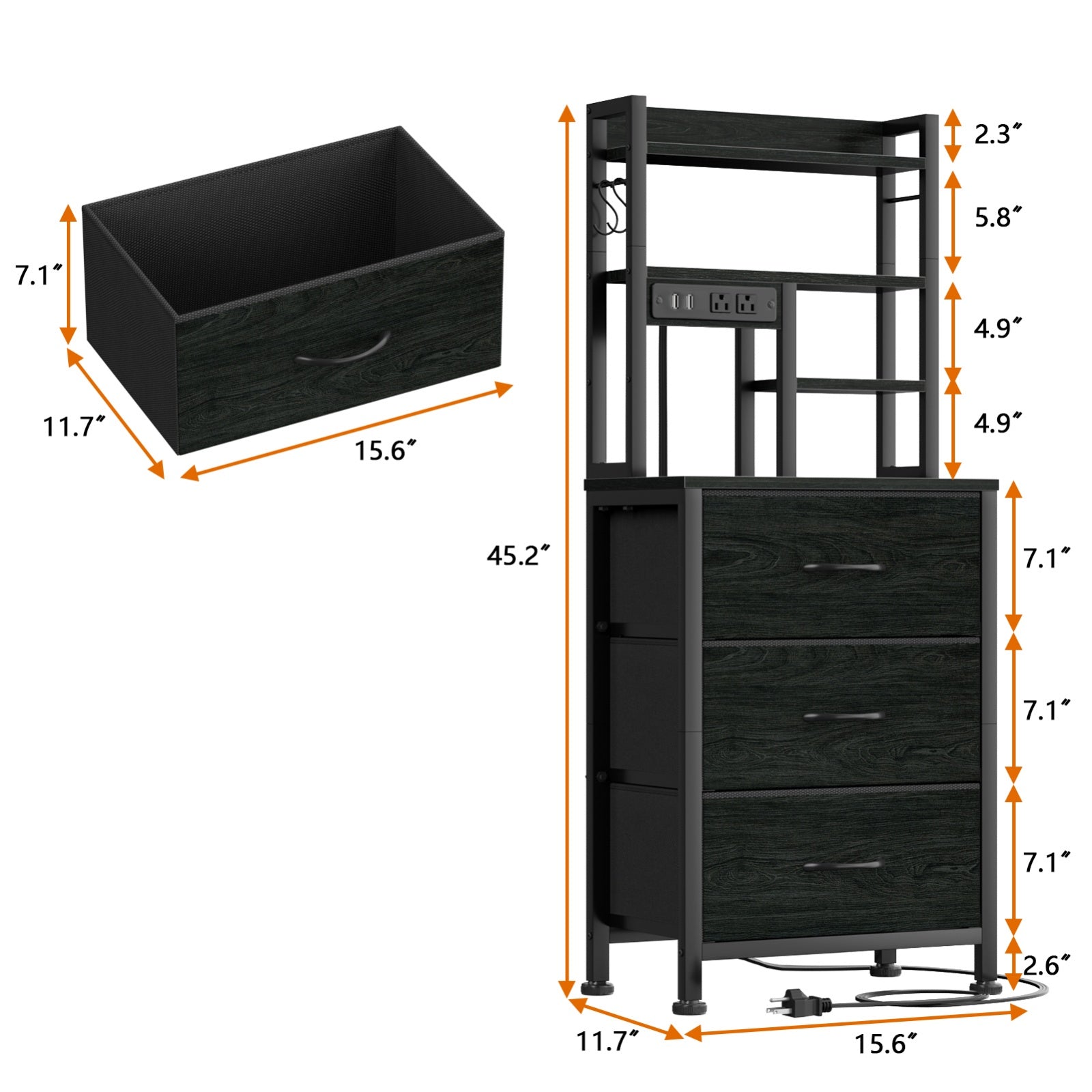 Furnulem Tall Night Stand with 3 Fabric Drawers and LED Lights, Nightstand with Bookshelf