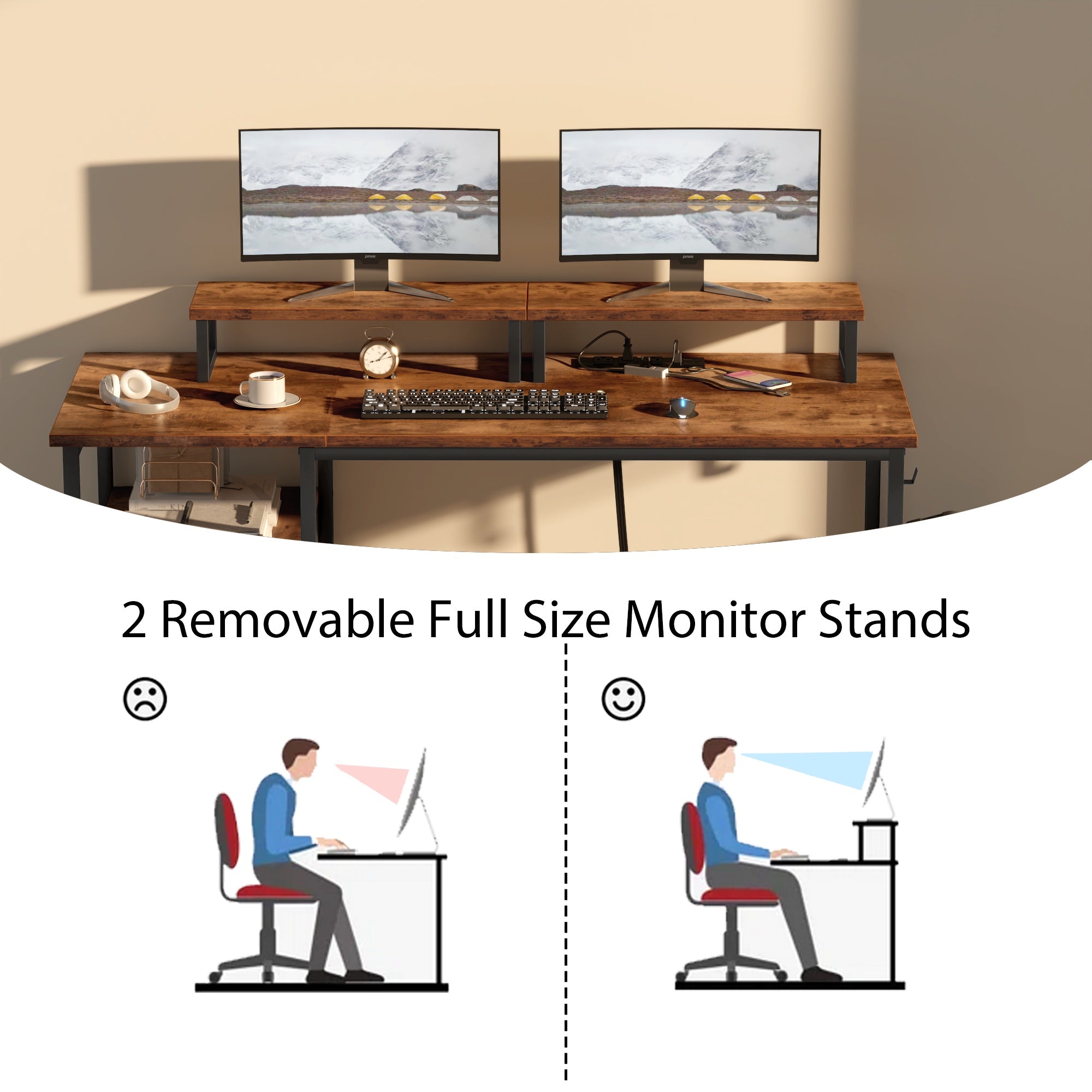 Furnulem 47" Computer Desk with File Cabinet and Power Outlets, Home Office Desk with 2 Monitor Stands and Storage Drawer