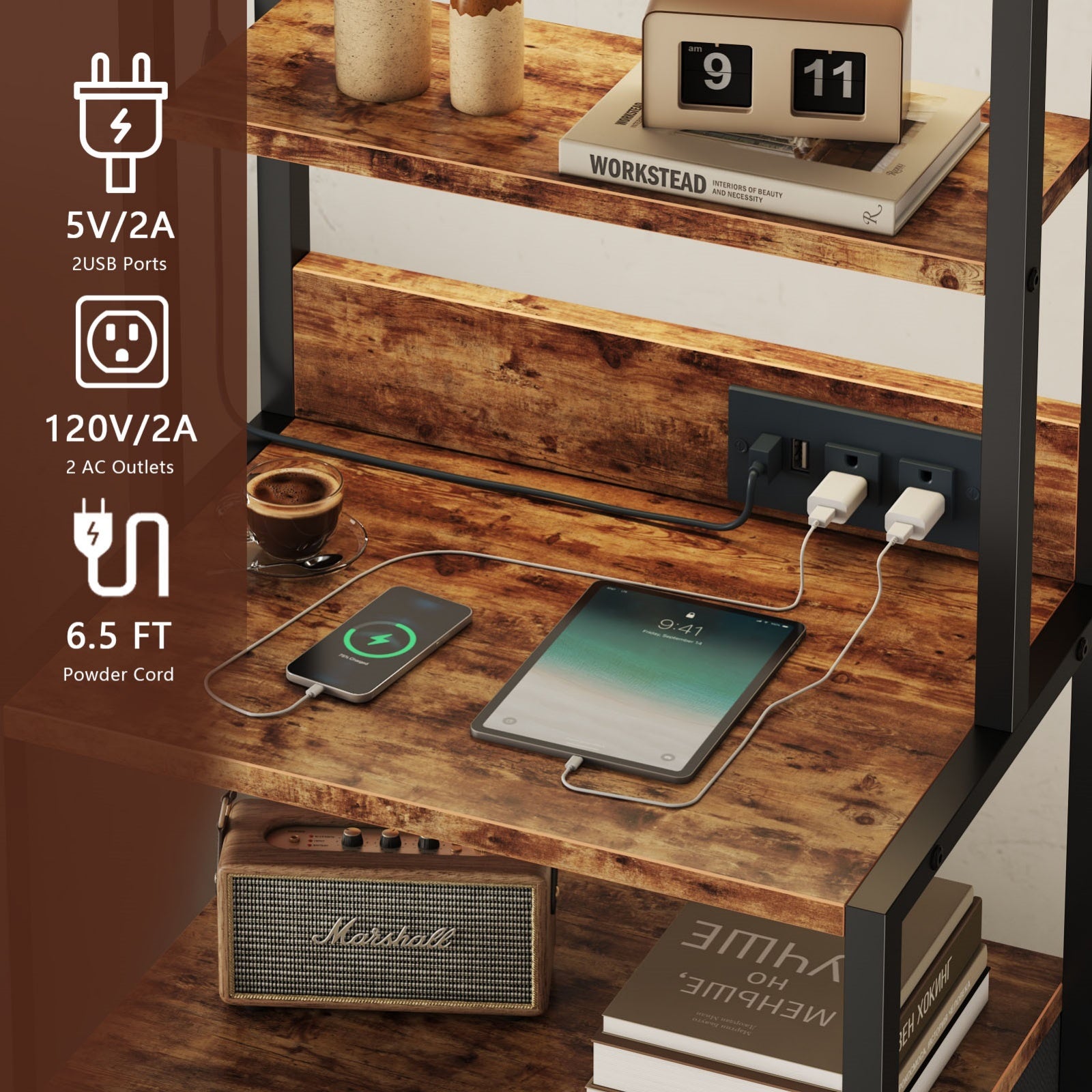 Furnulem Night Stand, Tall Nightstand with 4-Tier Shelves and 3 Fabric Drawers