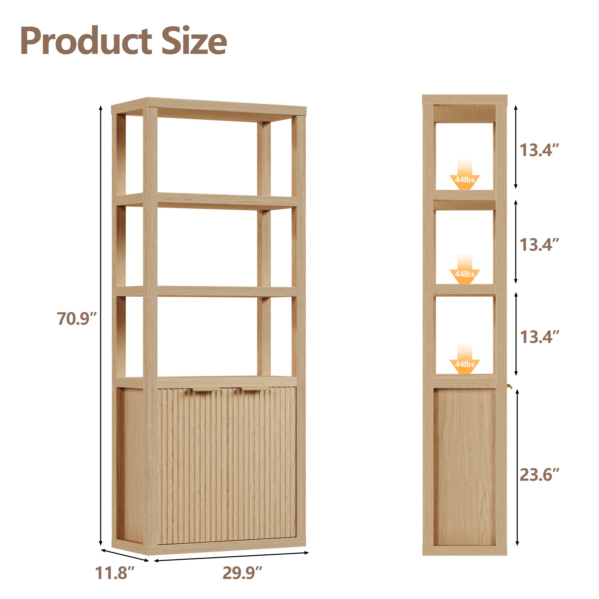 5 Tier Bookcase with Doors Tall Storage Shelf Wood Display Cabinet Standing Bookshelf for Living Room Home Office Organizer