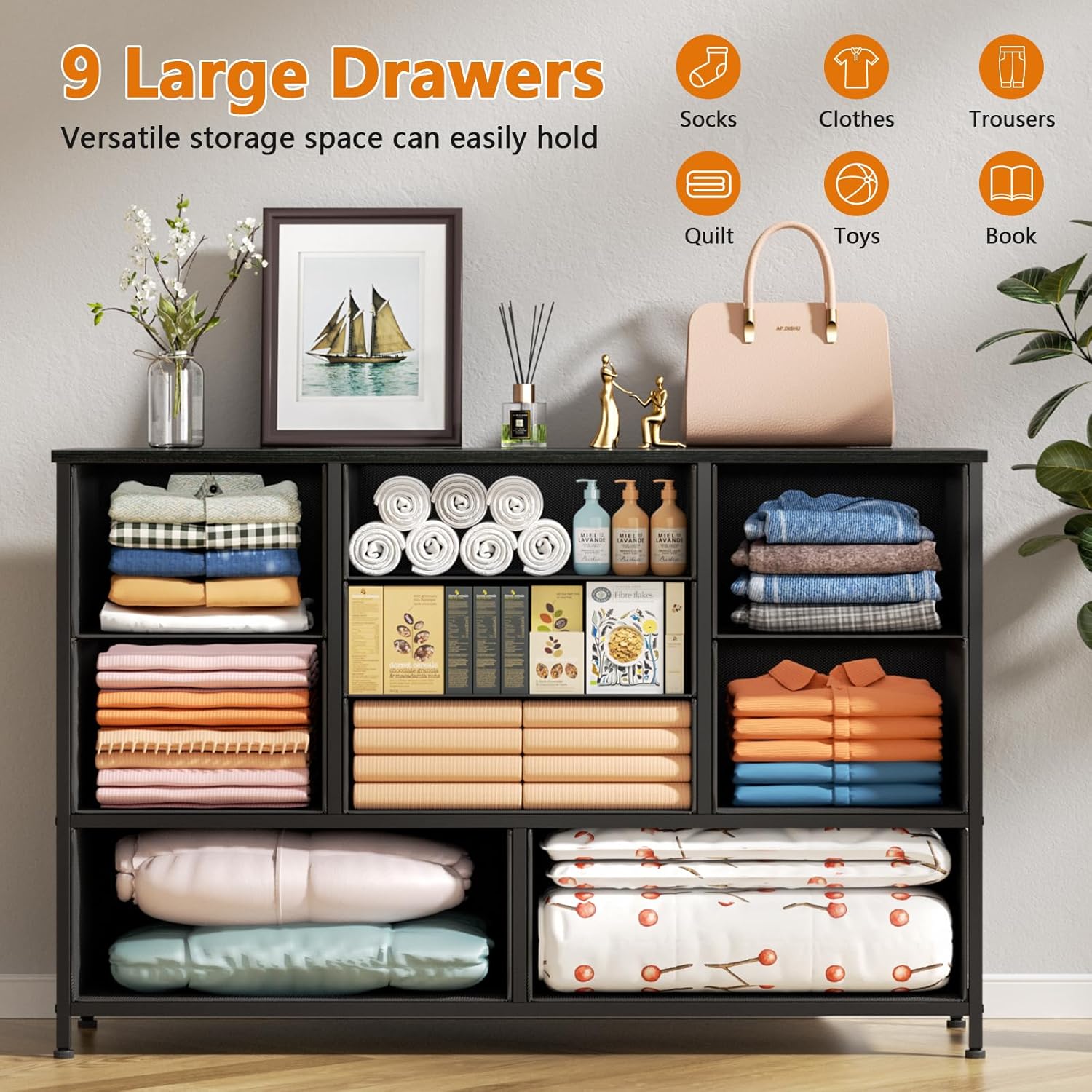 Furnulem 55” Dresser with 9 Drawers – TV Stand & Storage Cabinet for Bedroom or Living Room