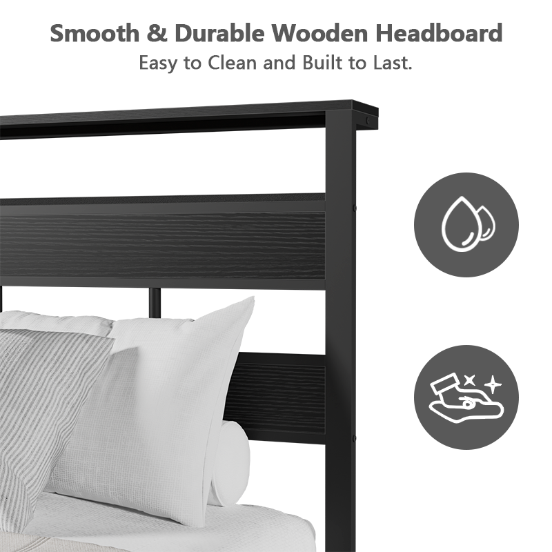 Furnulem Queen Bed Frame with Storage Headboard, LED Lights & Charging Station