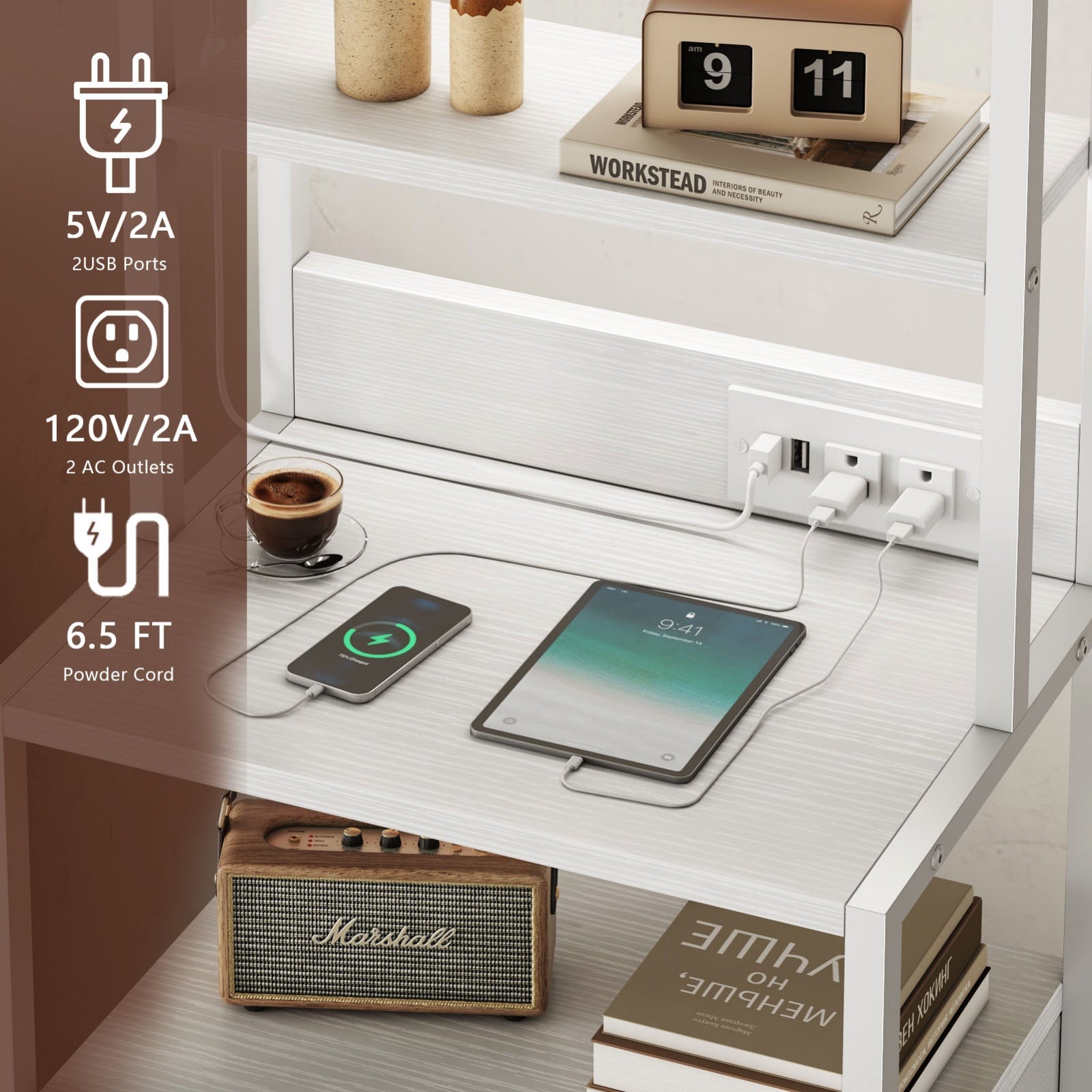 Furnulem Night Stand, Tall Nightstand with 4-Tier Shelves and 3 Fabric Drawers