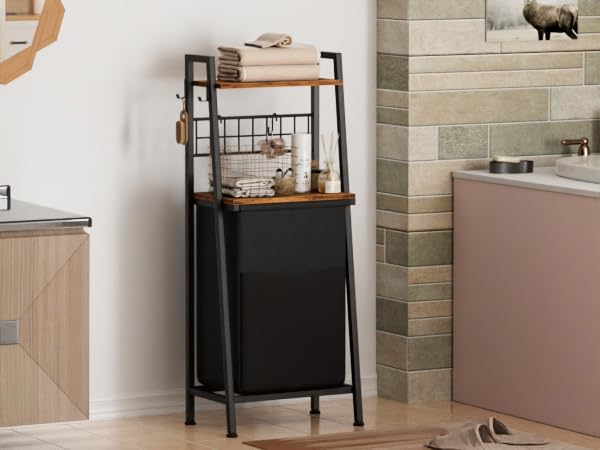 Furnulem 2-Tier Laundry Hamper with Shelf & Hooks – Removable Divided Bag for Bathroom or Bedroom